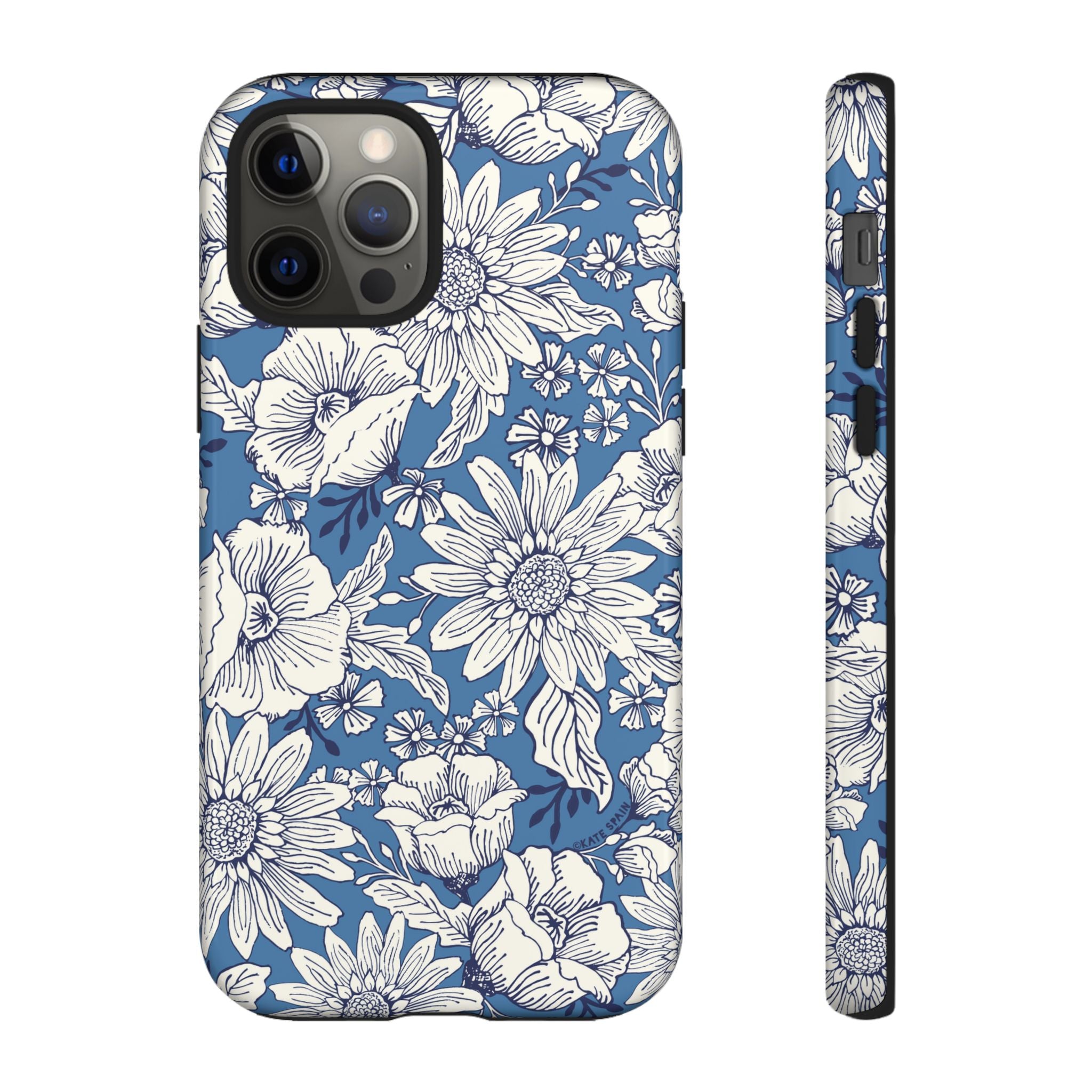 Jardin Tough iPhone 12 Pro Case – Glossy | blue and cream botanical garden print
