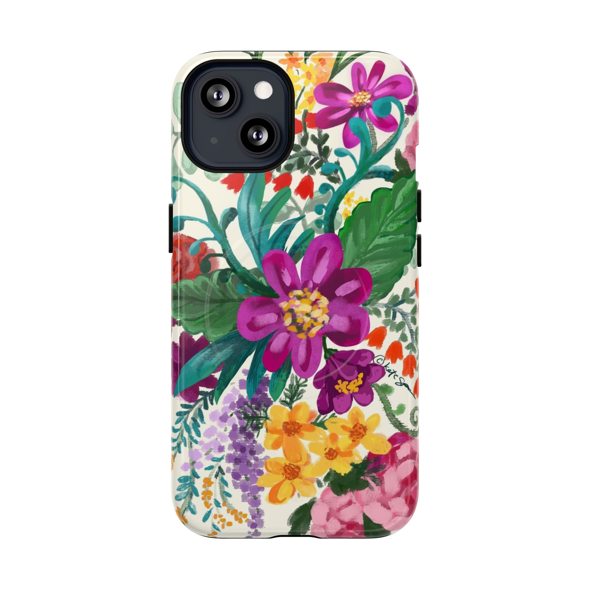 Posy MagSafe iPhone 13 Case – Glossy | cream, magenta, coral botanical floral print
