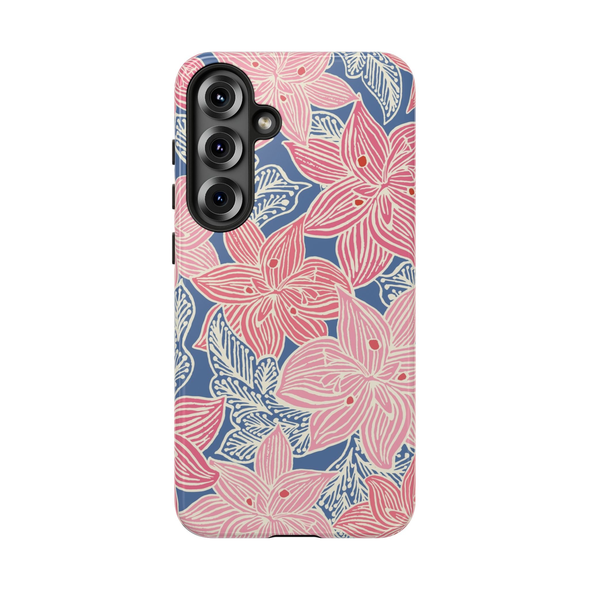 Hibiscus Lagoon Samsung Galaxy S25 Plus Case – Glossy | coral, blush, cream, dusty blue hibiscus botanical print
