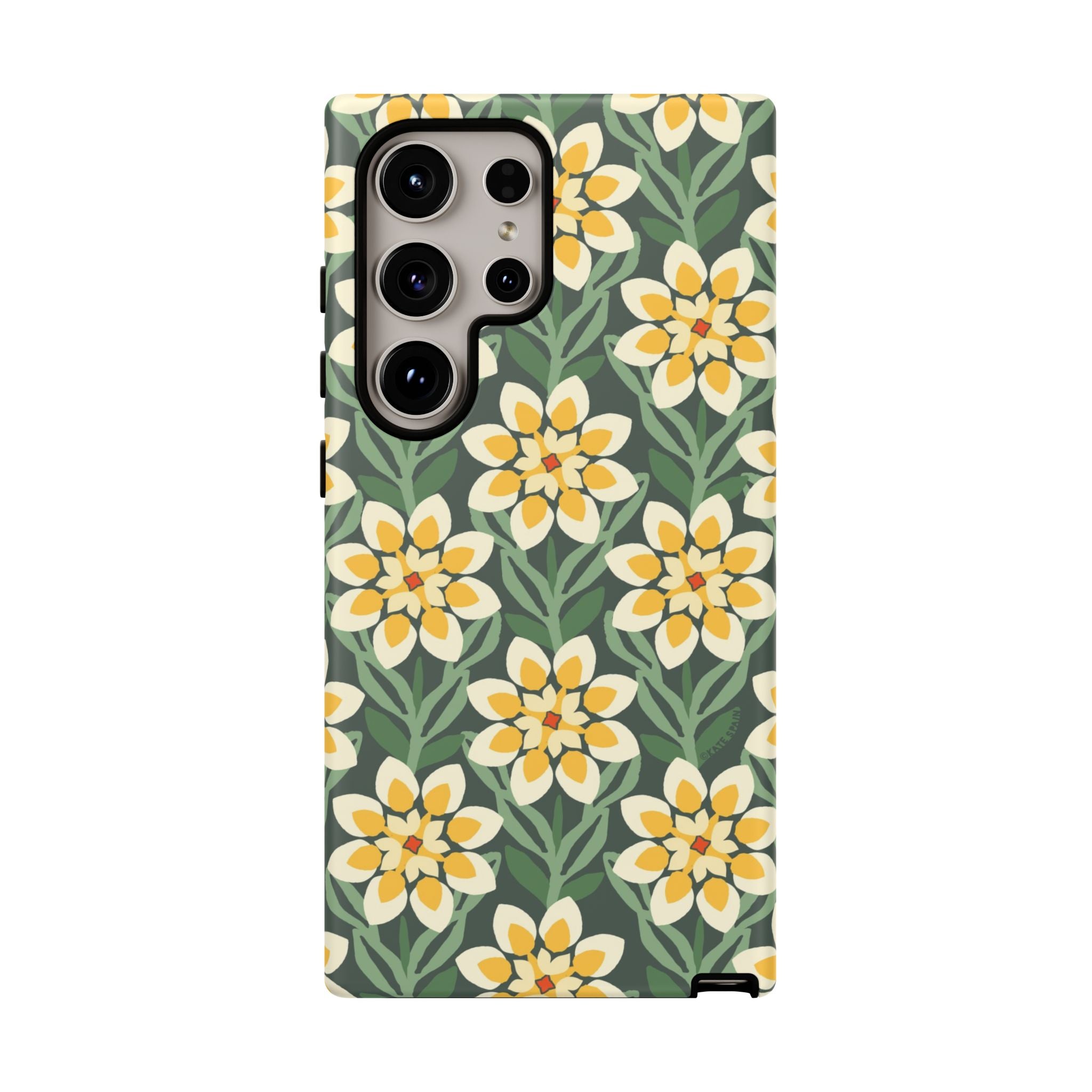 Luxury Modern Dahlia Samsung Galaxy S24 Ultra Case – Matte | forest green, yellow, cream modern dahlia print