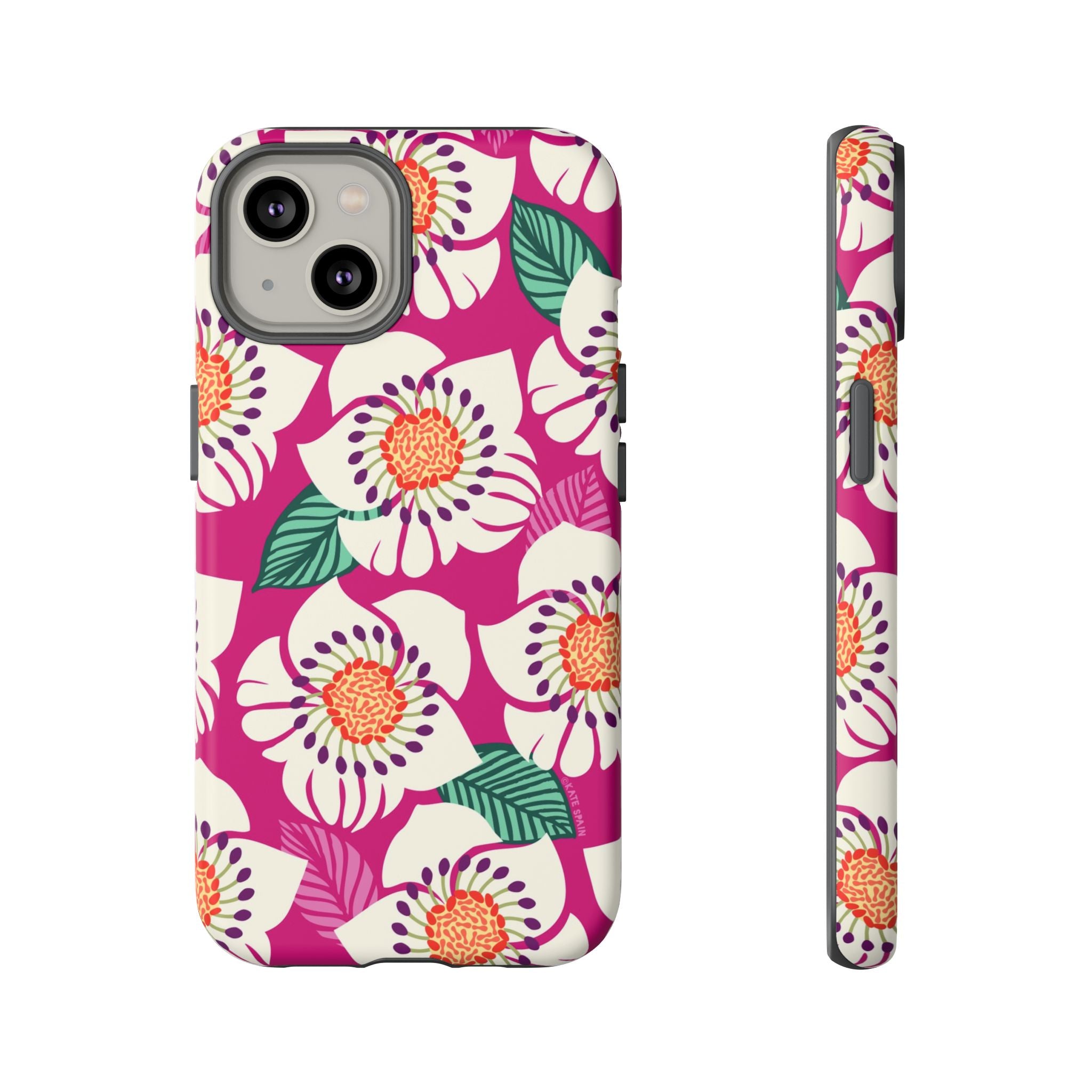 Panache Rose Tough iPhone 14 Case – Matte | berry, cream white, peach anemone floral print