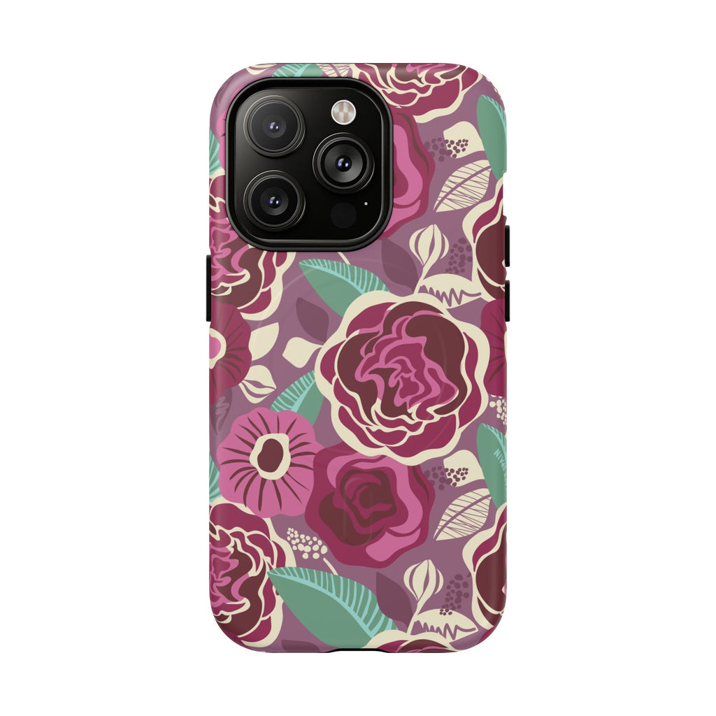 Luxury Tea Rose Burgundy MagSafe iPhone 14 Pro Case – Matte | burgundy, magenta, plum botanical rose floral print