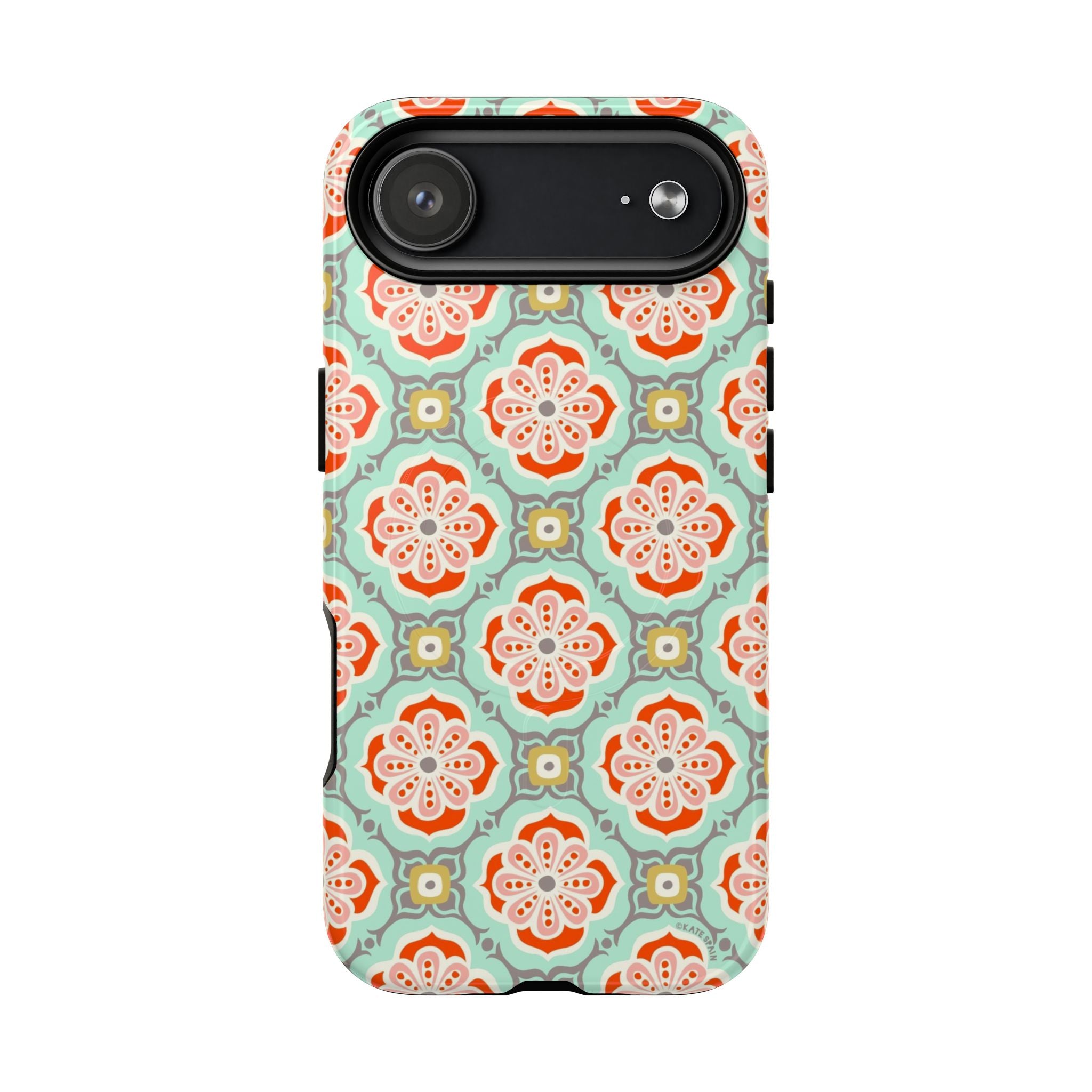 Alhambra MagSafe iPhone 17 Air Case – Glossy | aqua, coral, blush geometric medallion floral print