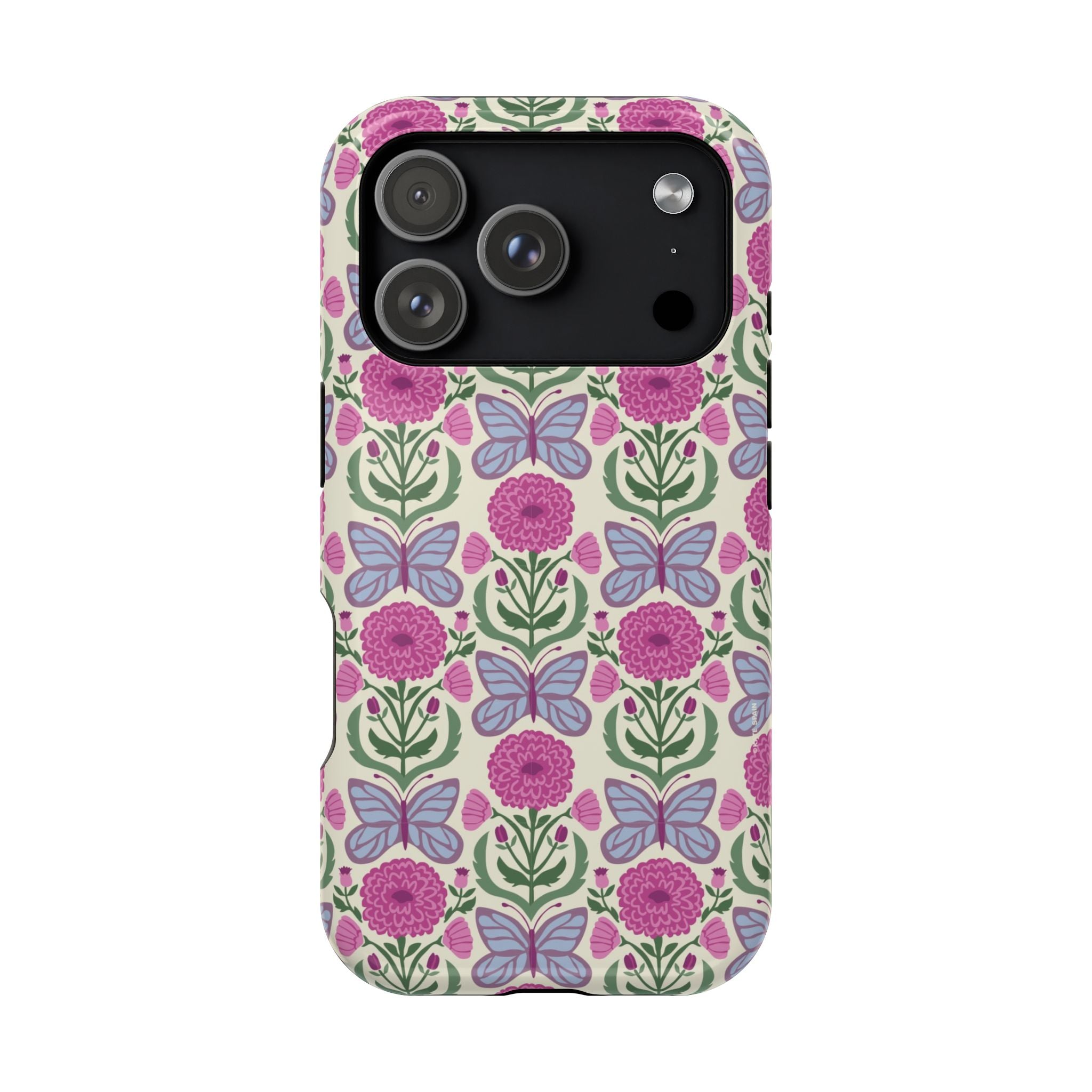 Butterfly MagSafe iPhone 17 Pro Case – Glossy | cream, magenta, periwinkle butterfly floral print