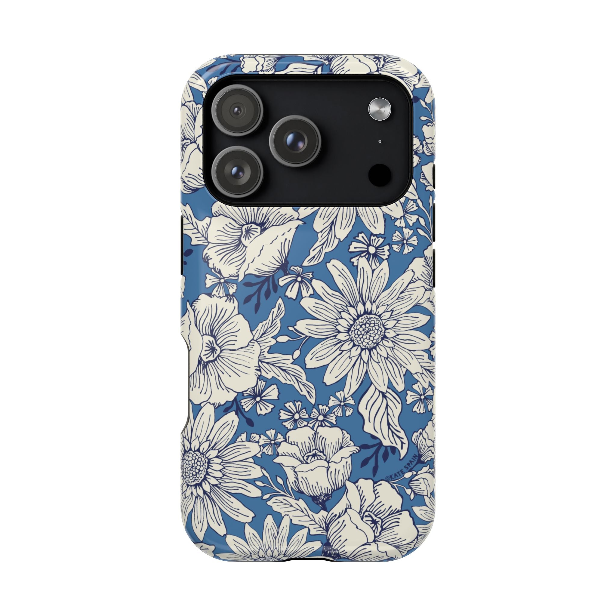 Jardin Luxury MagSafe iPhone 17 Pro Case – Glossy | navy and cream botanical floral print