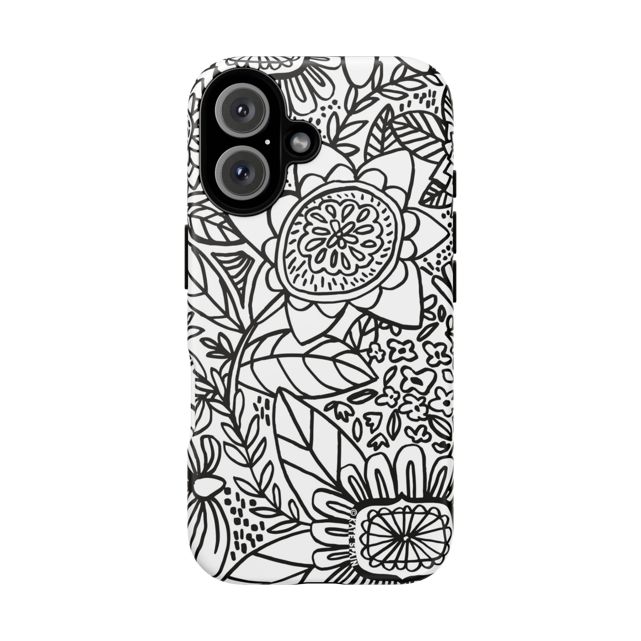 Esprit Tough iPhone 16 Case – Matte | white, black botanical line art floral print