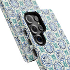 Horizon Blue Tile Samsung Galaxy S26 Ultra Case – Glossy two cases showing ports, camera cutout, and buttons | blue, turquoise, cream white dual-layer protection