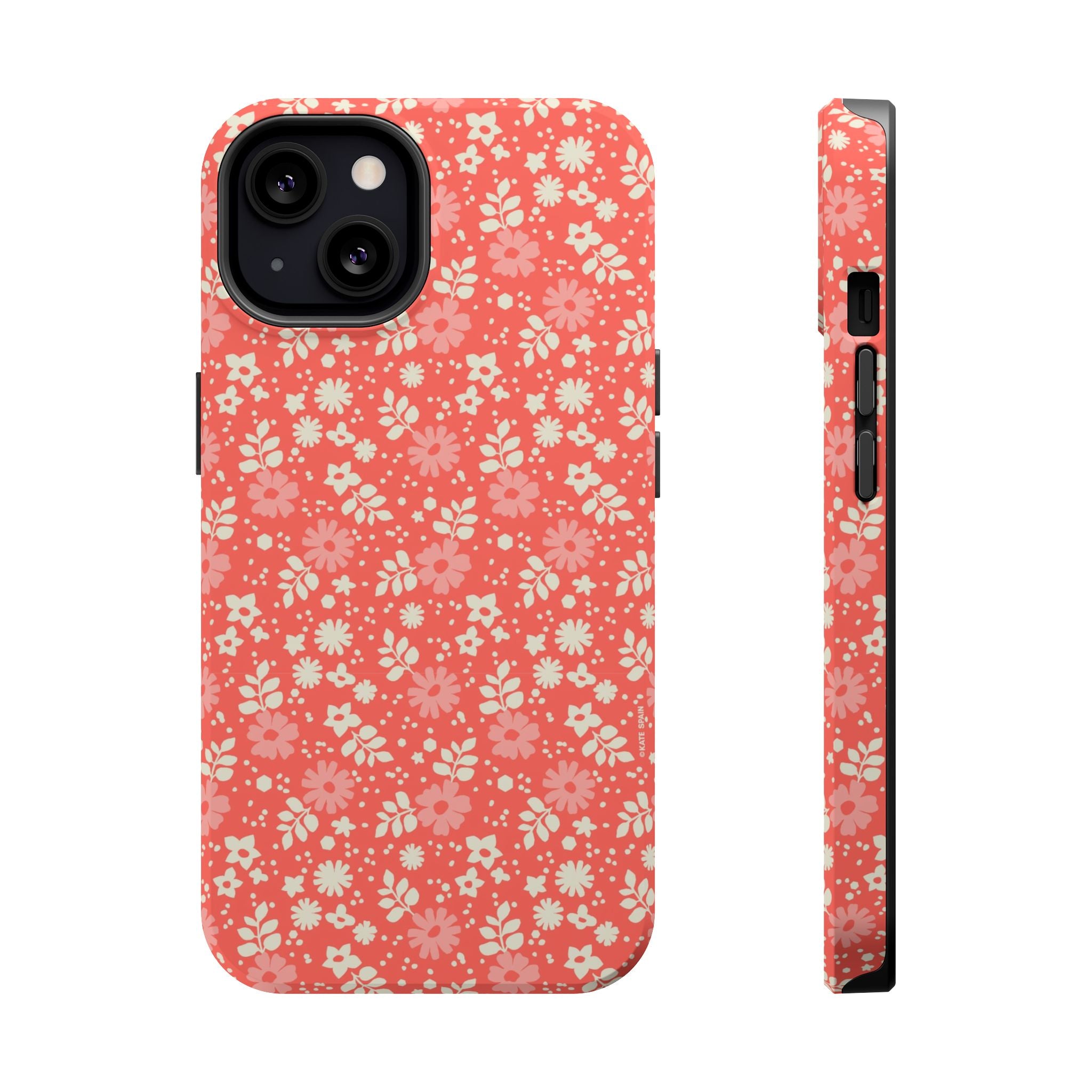 Petaline MagSafe iPhone 13 mini Case – Glossy | coral, cream, blush dainty ditsy daisy floral print