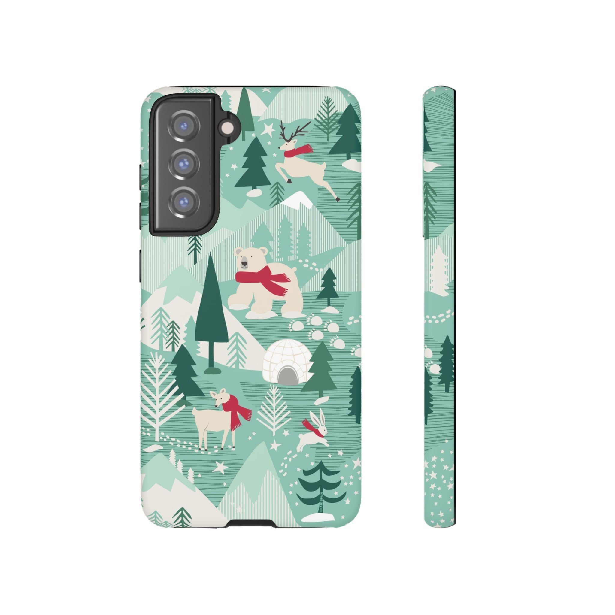 Arctica Winter Samsung Galaxy S21 FE Case – Matte | aqua, evergreen, white, animal frolic winter wonderland print