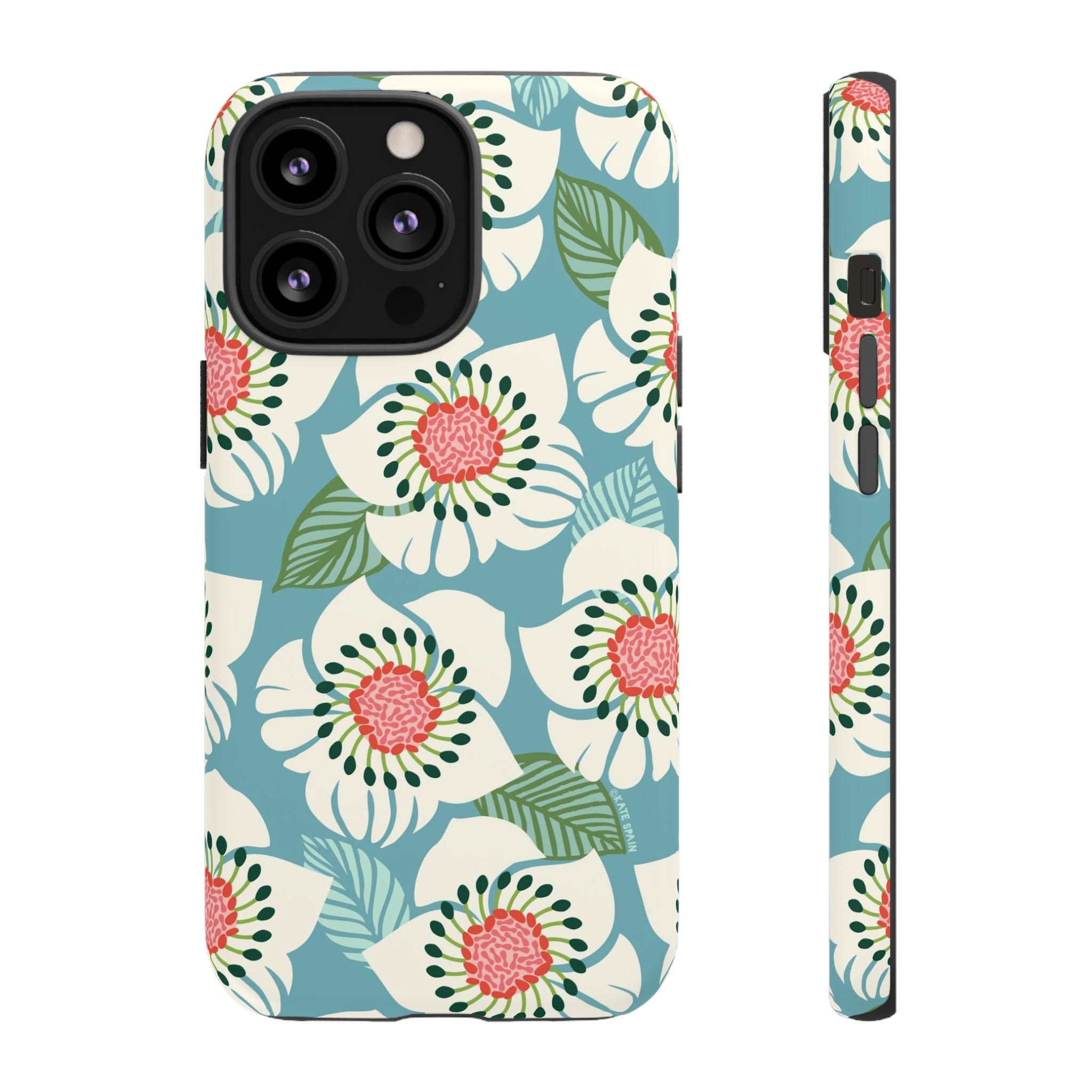 Panache Floral Tough iPhone 13 Pro Case – Matte | sky blue, pale cream, pink anemone floral print