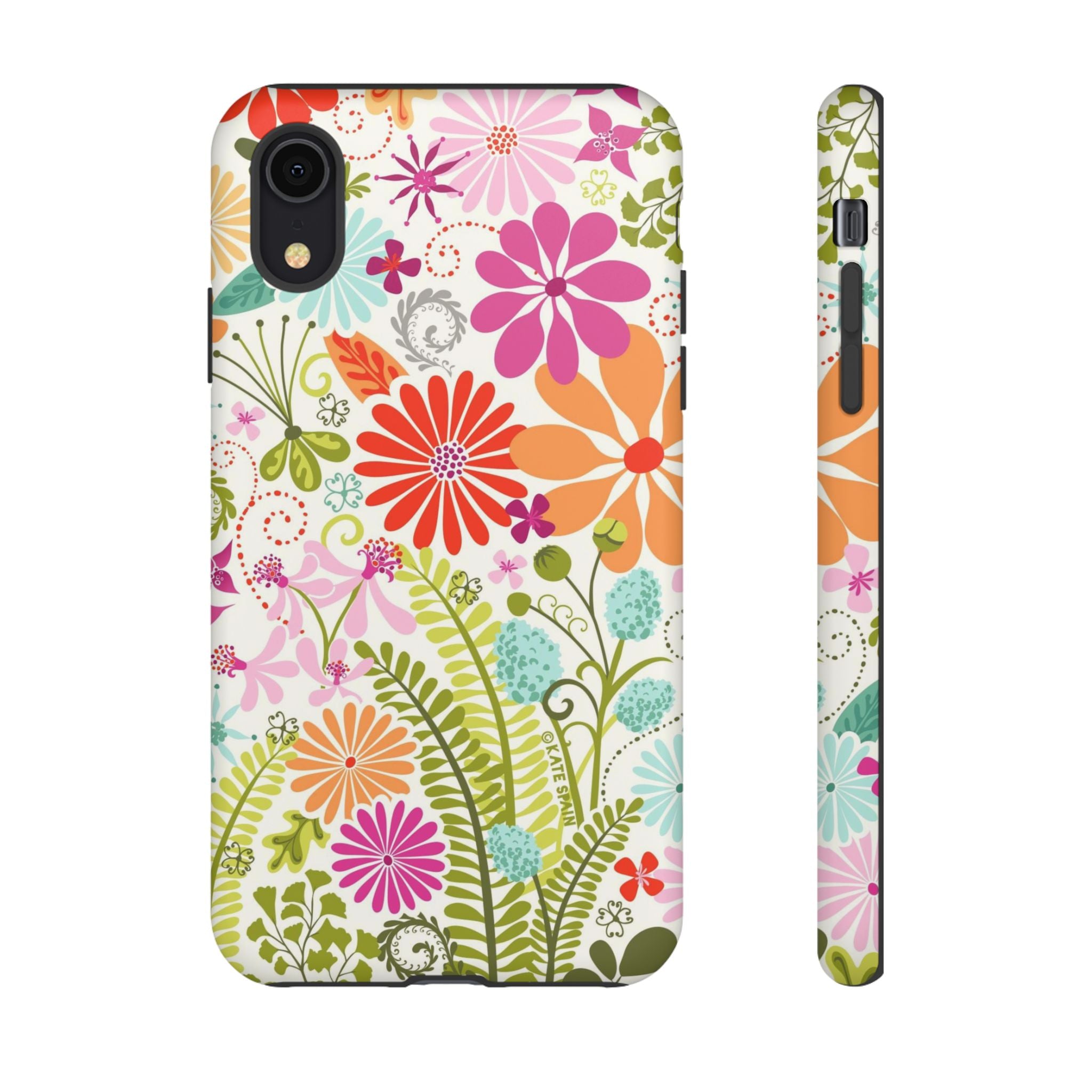 Luxury Terrain Tough iPhone XR Case – Matte | white, magenta, coral botanical woodland floral print