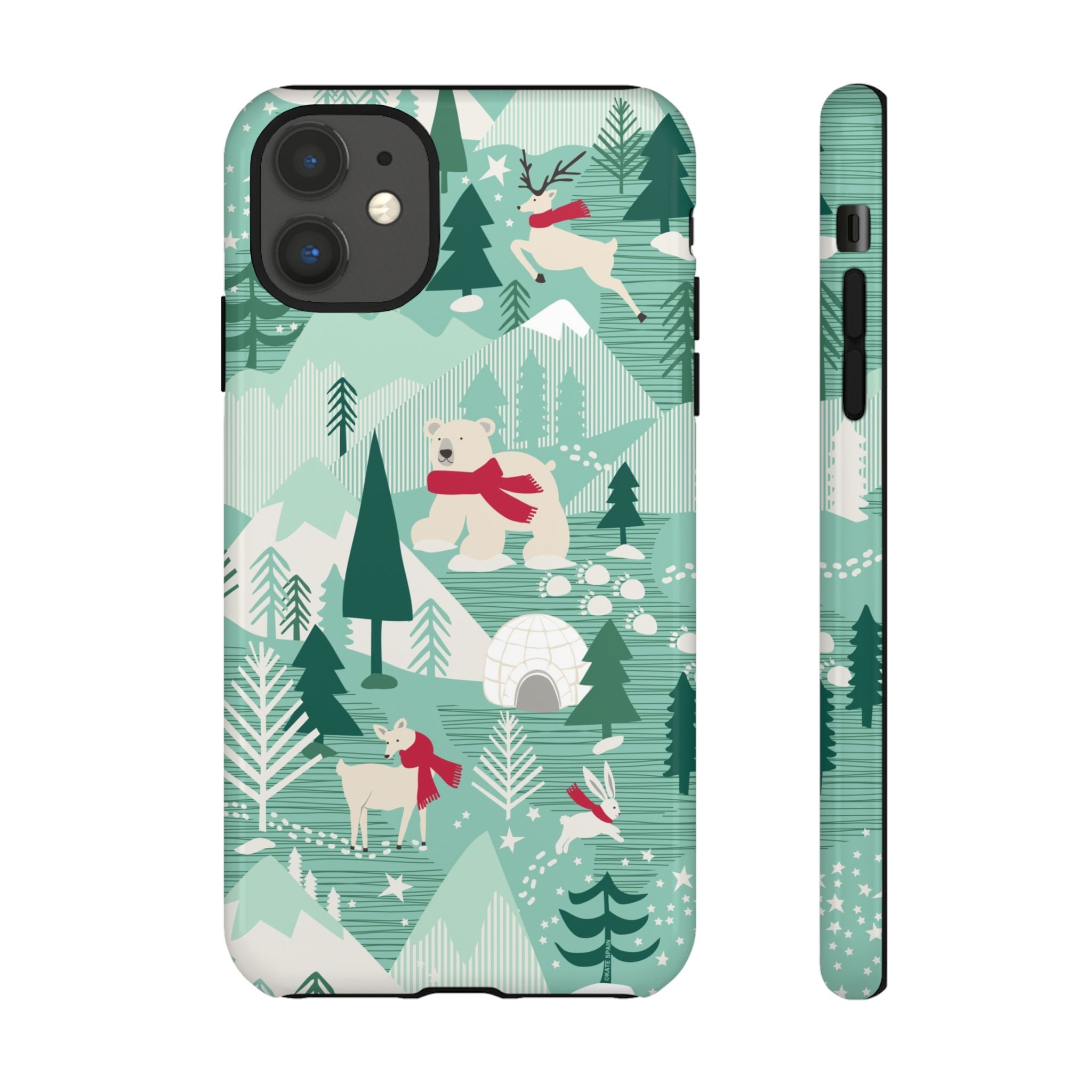 Arctica Winter Tough iPhone 11 Case – Glossy | aqua, evergreen, white, animal frolic winter wonderland print