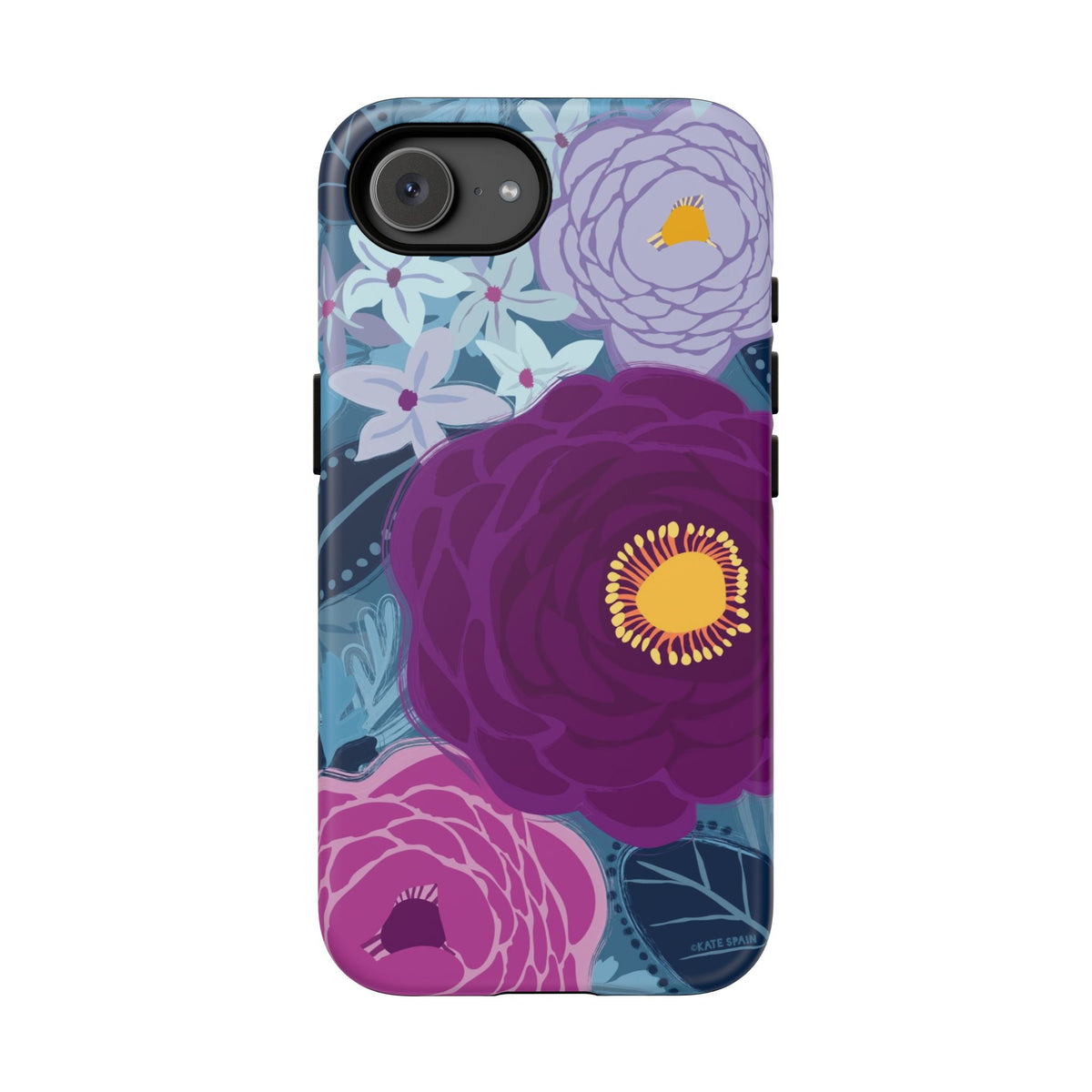 Bloomerie Violet Tough iPhone 16e Case – Matte | navy, purple, magenta botanical peony floral print