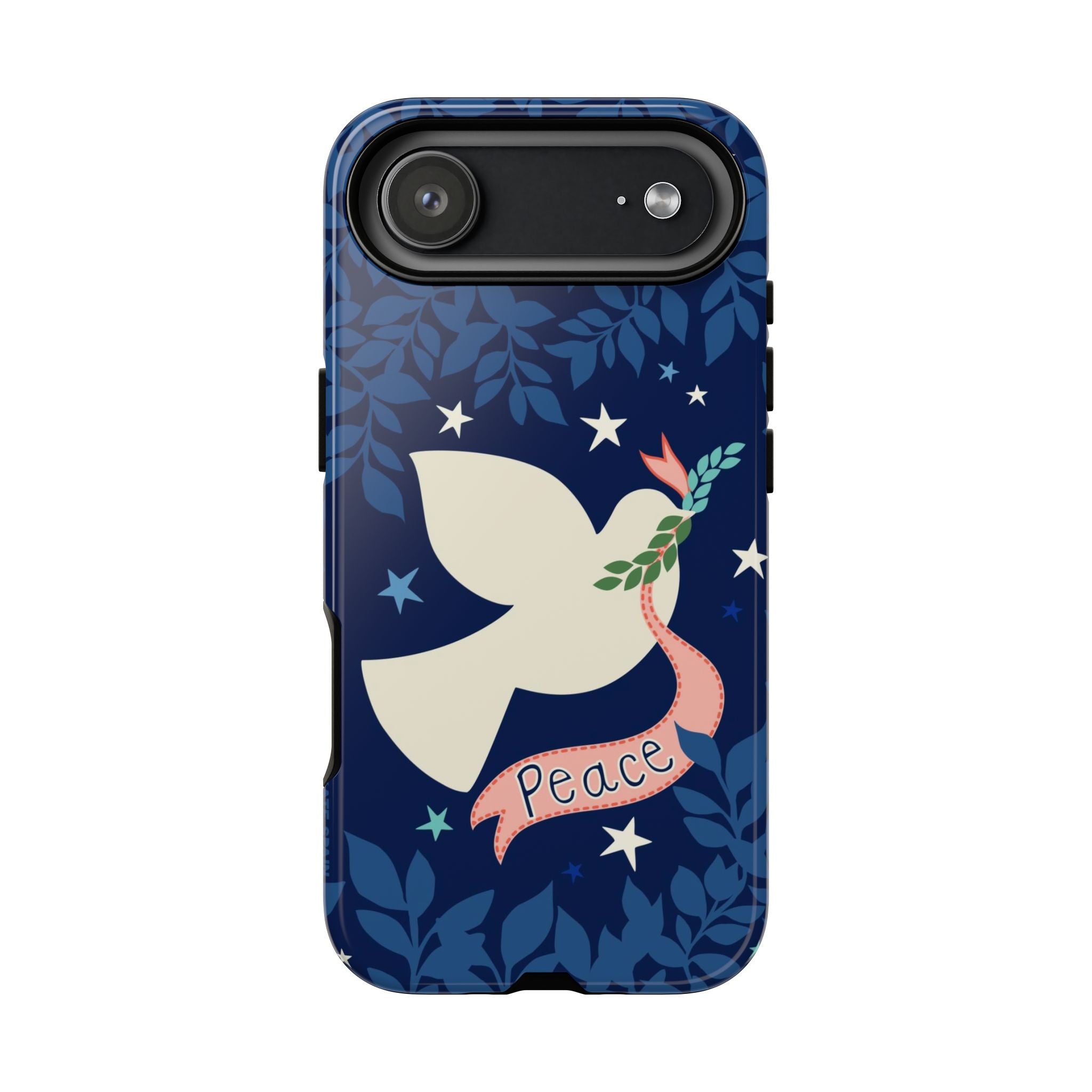Peace Tough iPhone 17 Air Case – Glossy | navy, cream peace dove, stars, botanical print