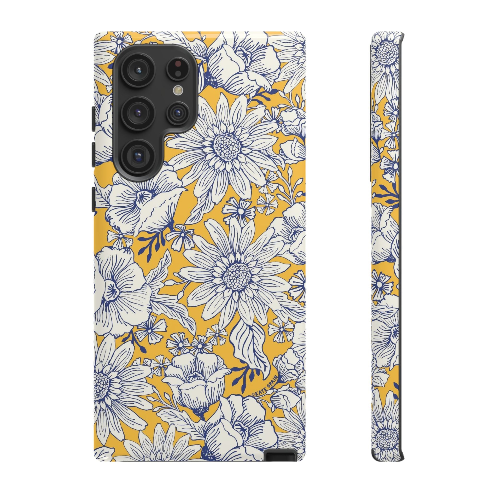 Luxury Jardin Samsung Galaxy S22 Ultra Case – Glossy | yellow, cream, blue botanical floral print