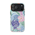 Tropica MagSafe iPhone 17 Pro Max Case – Glossy | purple, coral, pink, blue botanical tropical floral print
