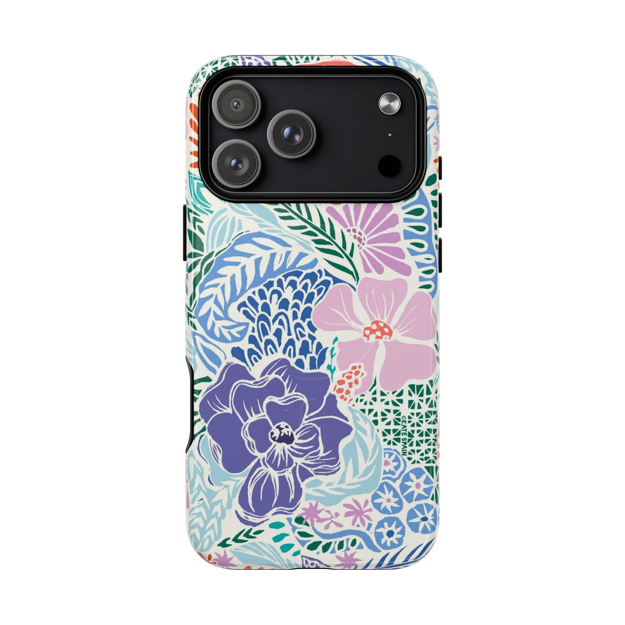 Tropica MagSafe iPhone 17 Pro Max Case – Glossy | purple, coral, pink, blue botanical tropical floral print