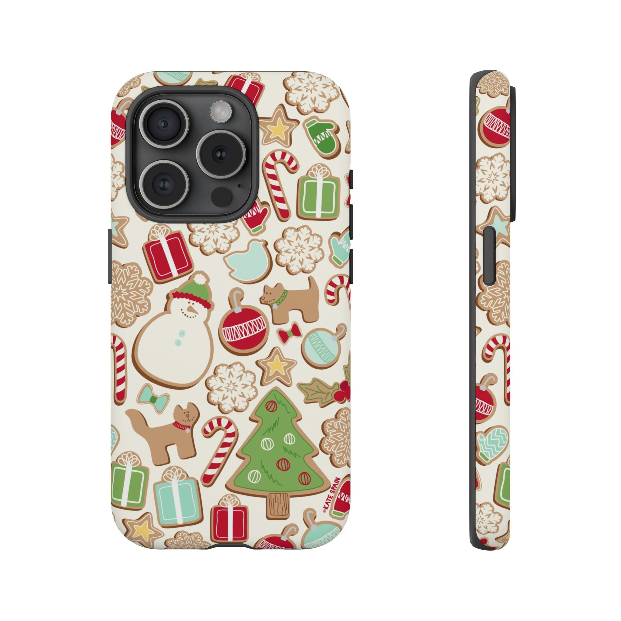 Gingerbread Cookies Tough iPhone 16 Pro Case – Matte | cream, red, green gingerbread holiday cookie print