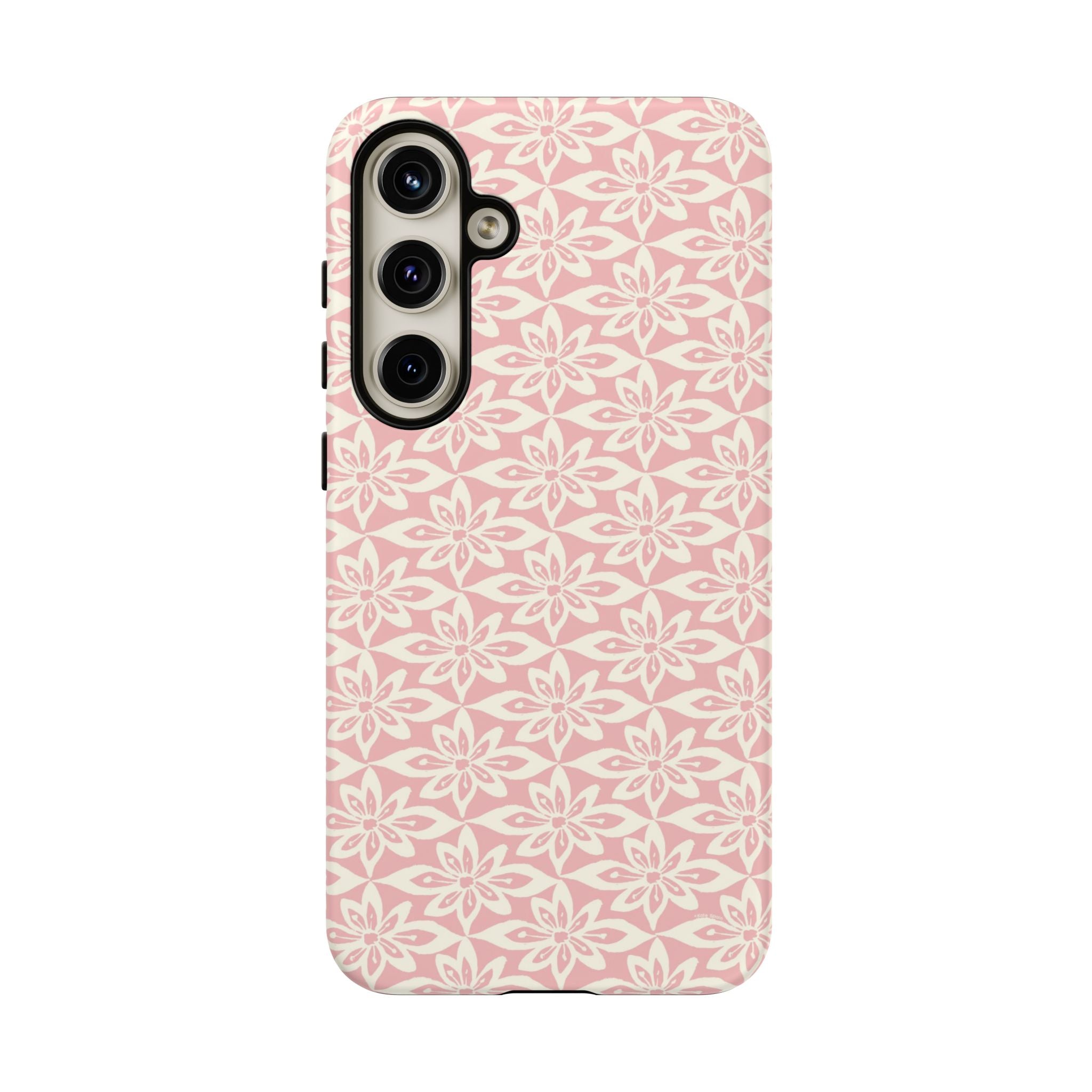 Lily Pastel Pink Samsung Galaxy S24 Plus Matte case — graphic white lily print on dreamy pastel pink — botanical phone case by Kate Spain