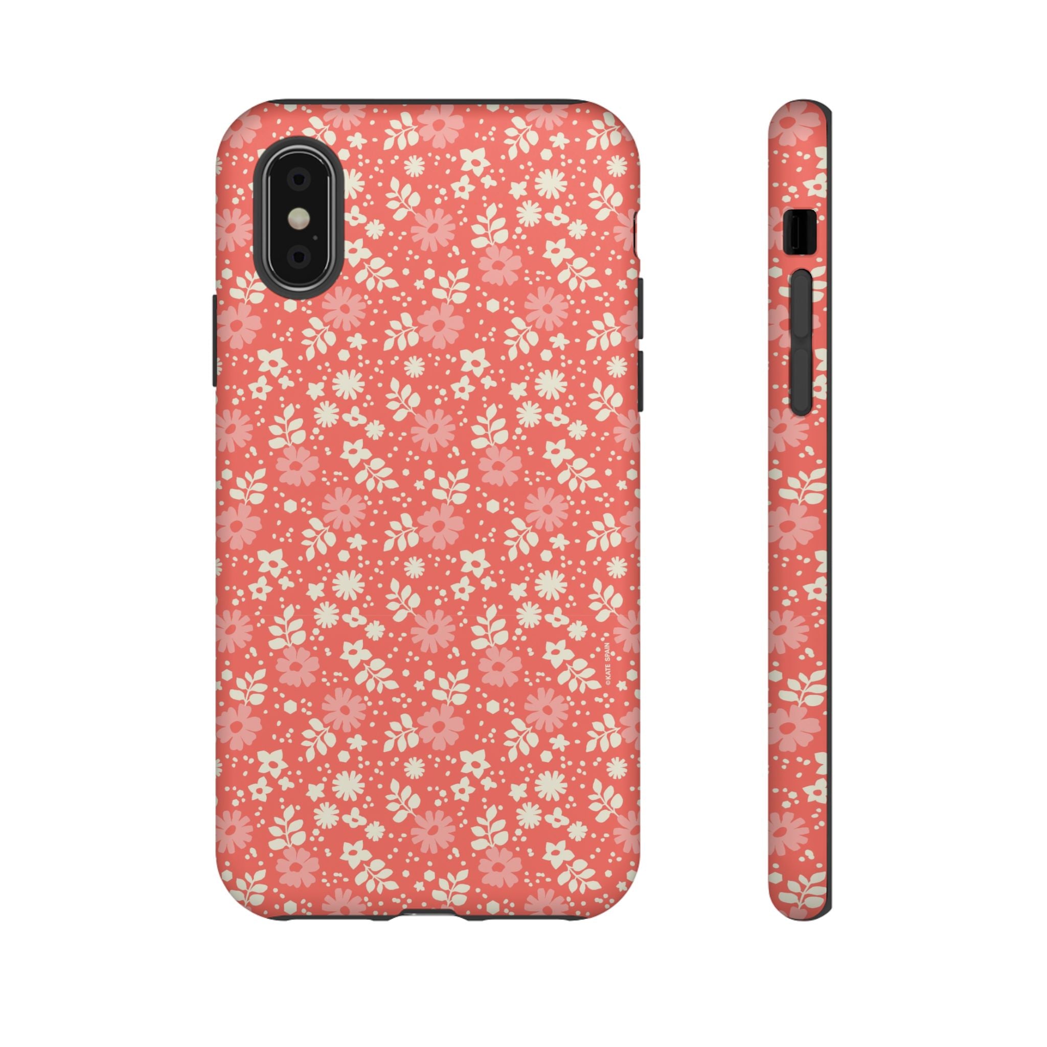 Petaline Tough iPhone XS Case – Matte | coral, pink, cream ditsy floral print