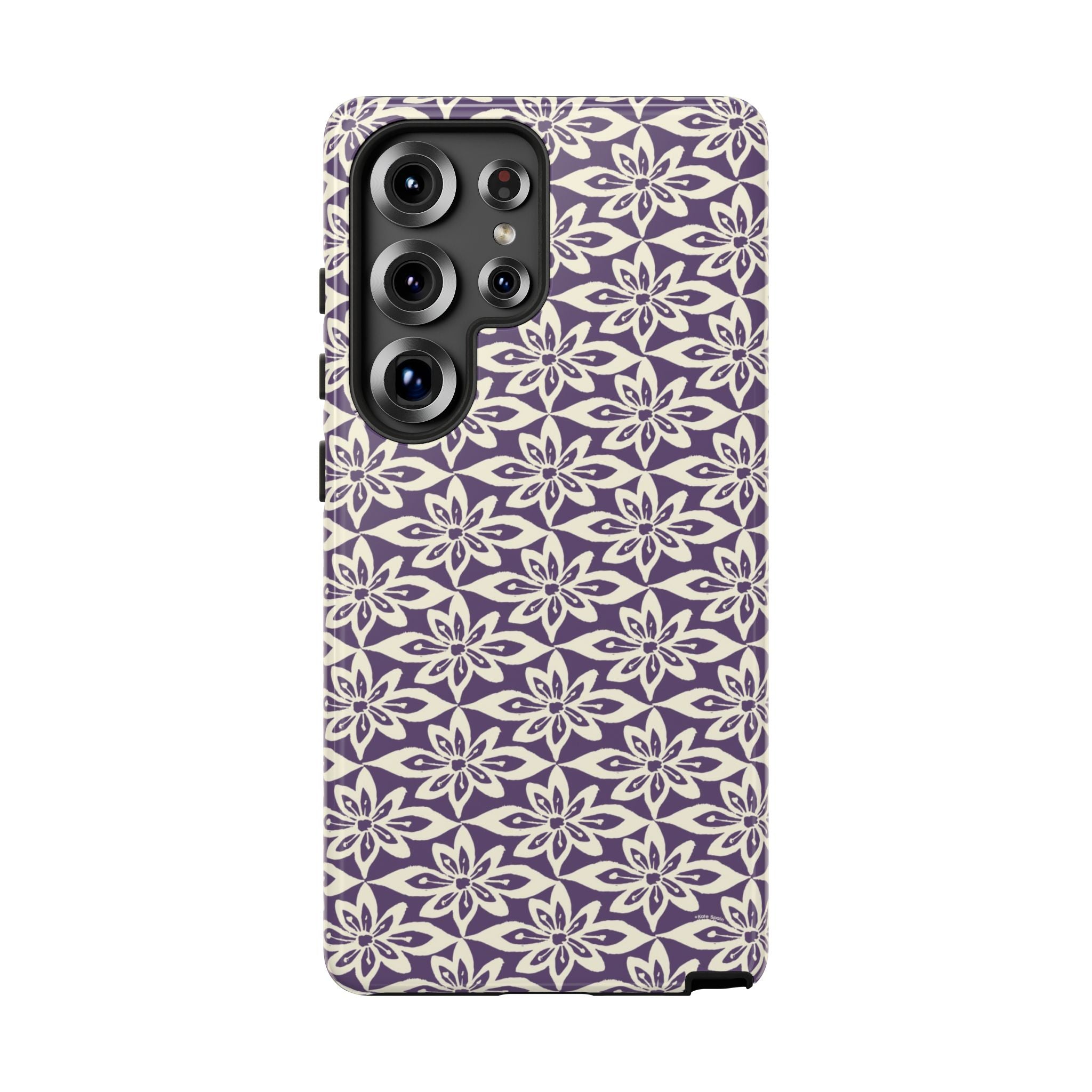 Lily Plum Samsung Galaxy S25 Ultra Glossy case — graphic white lily print on rich violet — botanical phone case by Kate Spain