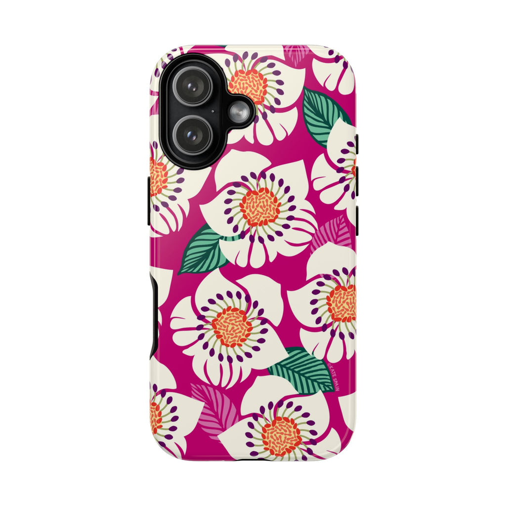 Panache Rose Tough iPhone 17 Case – Glossy | berry, cream white, peach anemone floral print