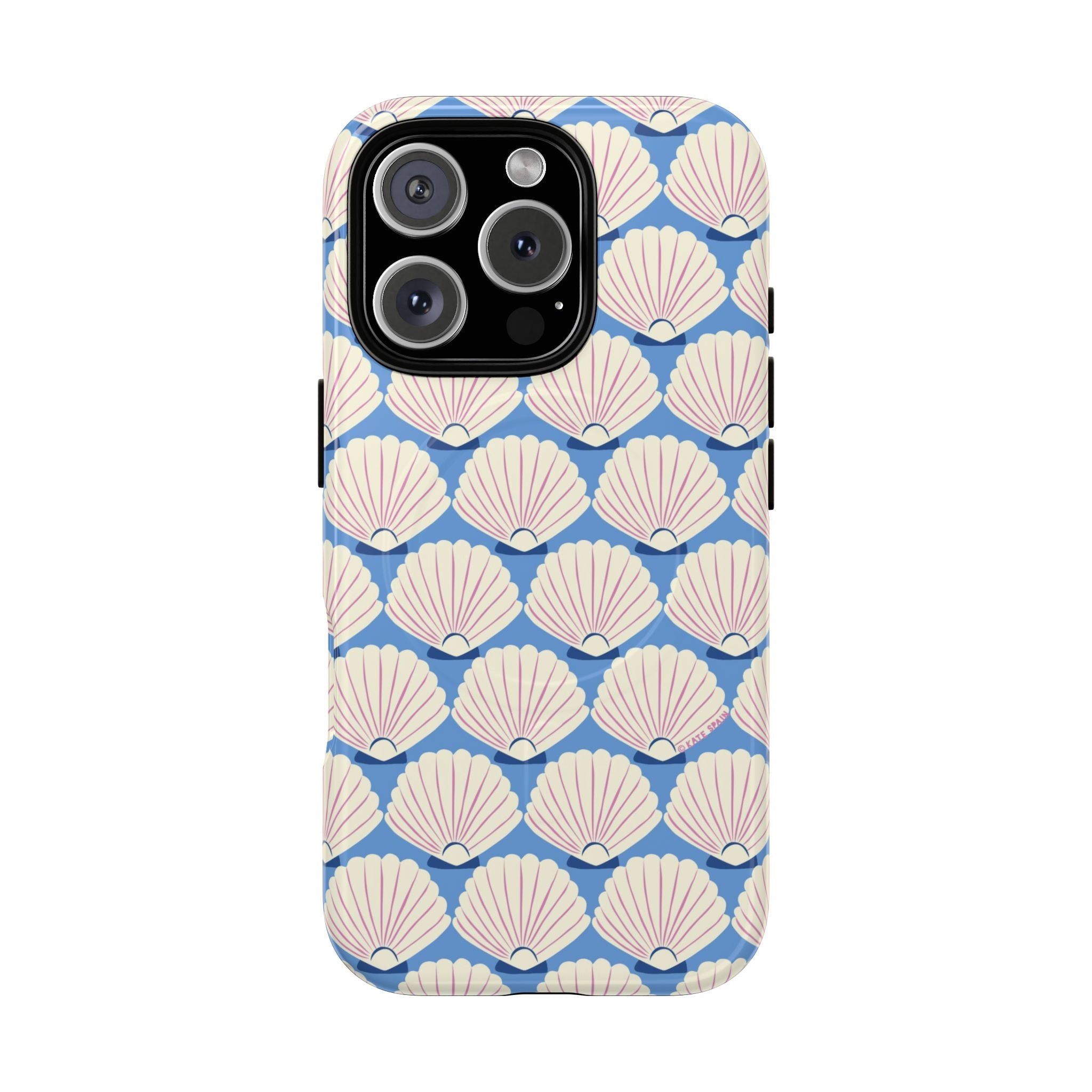 Seashells MagSafe iPhone 16 Pro Case – Glossy | periwinkle, cream, blush scallop shell print