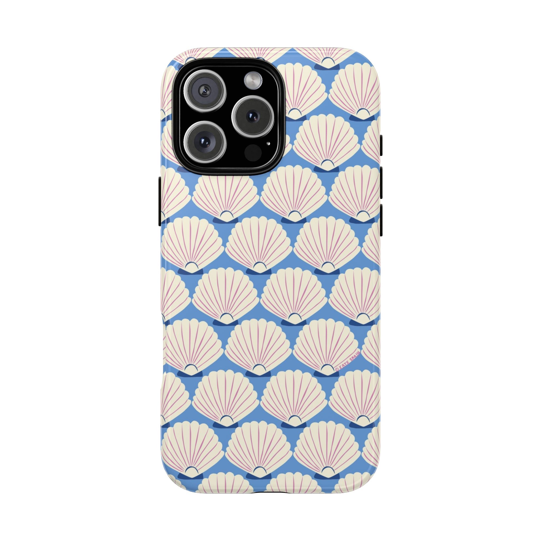 Seashells Tough iPhone 16 Pro Case – Matte | periwinkle, cream, blush scallop shell print