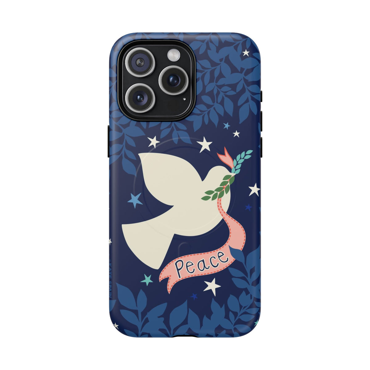 Peace MagSafe iPhone 15 Pro Max Case – Matte | navy, cream peace dove, stars, botanical print