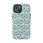 Lantern Flower MagSafe iPhone 15 Case – Matte | aqua, periwinkle, green botanical lantern floral print