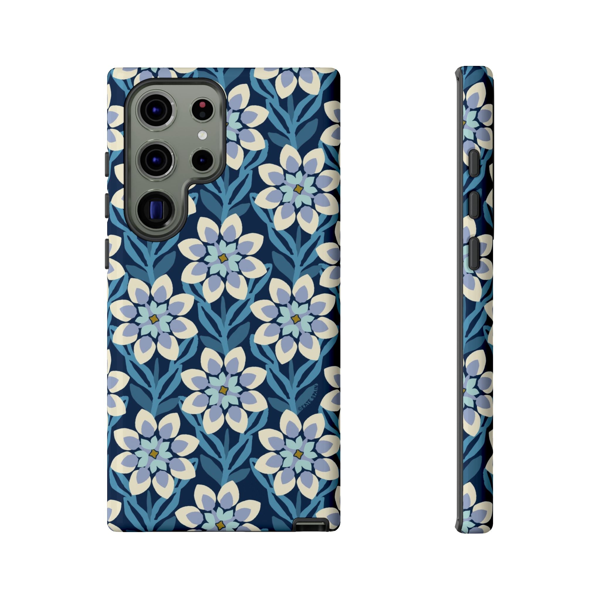 Luxury Modern Dahlia Samsung Galaxy S23 Ultra Case – Matte | navy, white, periwinkle modern dahlia print