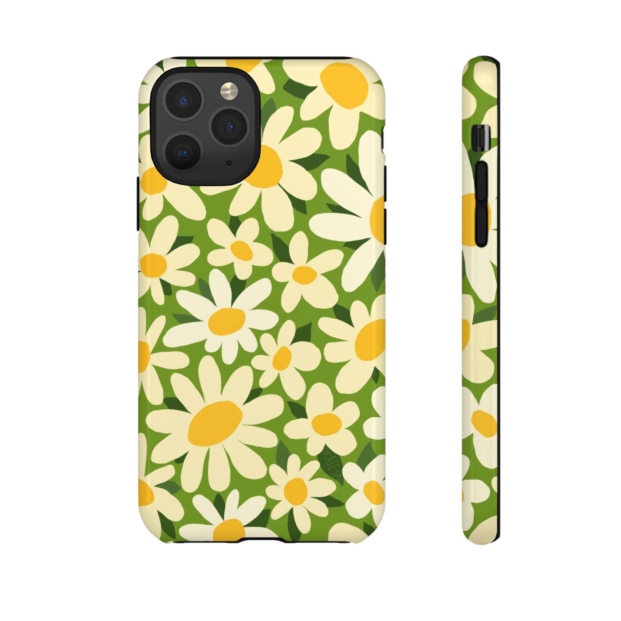 Shasta Daisy Tough iPhone 11 Pro Case – Glossy | green, white, yellow daisy floral print