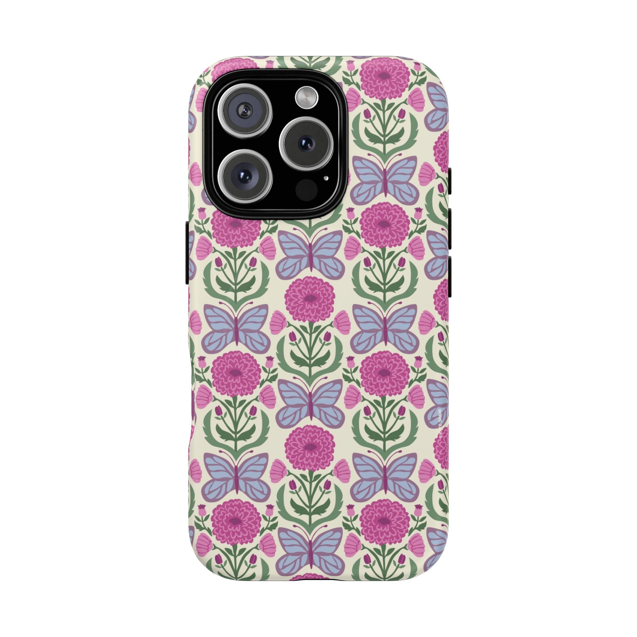 Butterfly MagSafe iPhone 16 Pro Case – Matte | cream, magenta, periwinkle butterfly floral print
