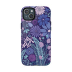 Terrain Night MagSafe iPhone 15 Plus Case – Glossy | navy, purple, aqua botanical woodland floral print