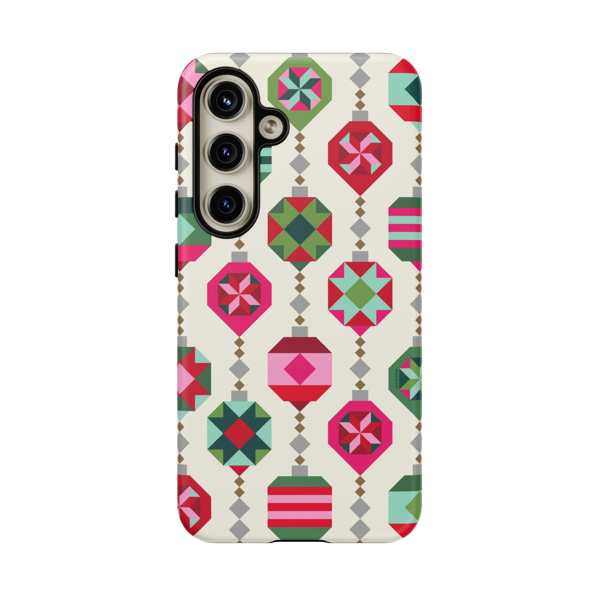 Felicity Ornaments Samsung Galaxy S24 Case – Matte | cream, red, pink, green, mint geometric quilted ornament print