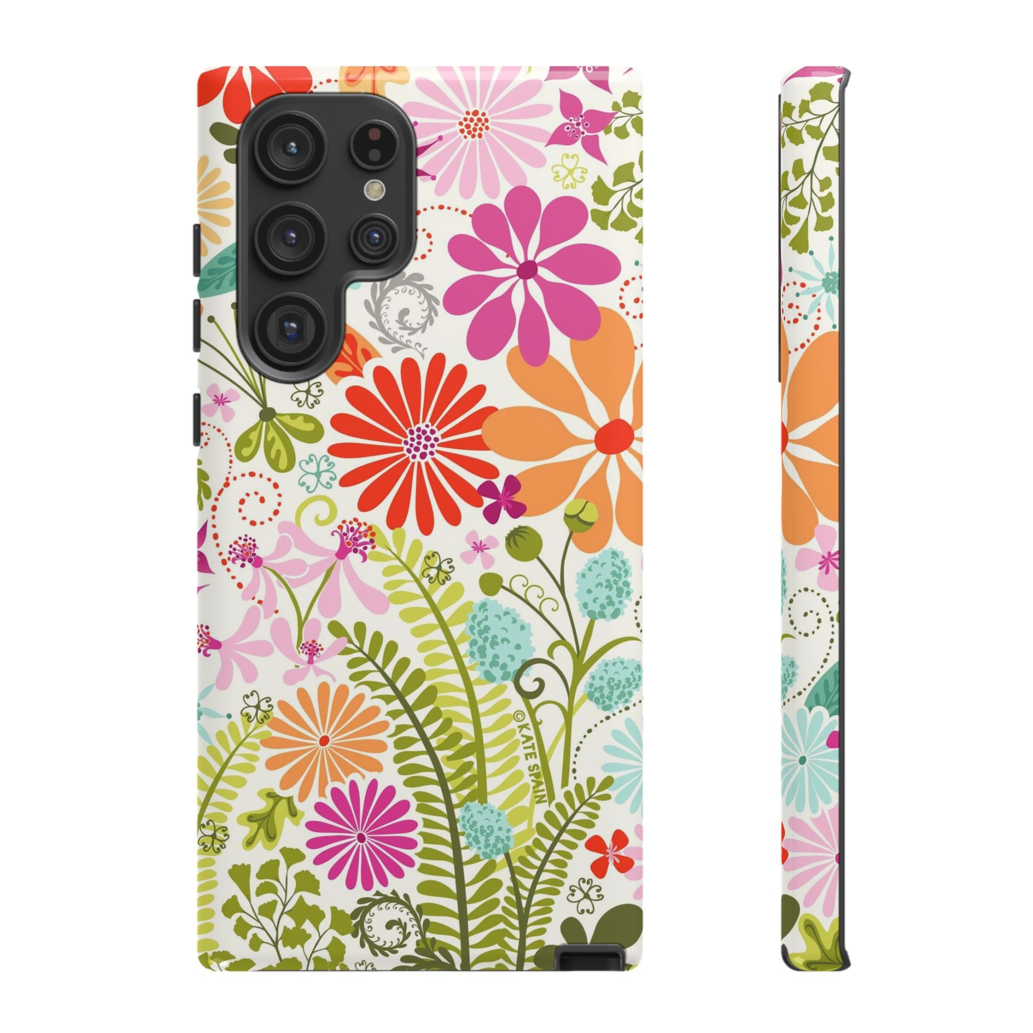 Luxury Terrain Samsung Galaxy S22 Ultra Case – Glossy | white, magenta, coral botanical woodland floral print