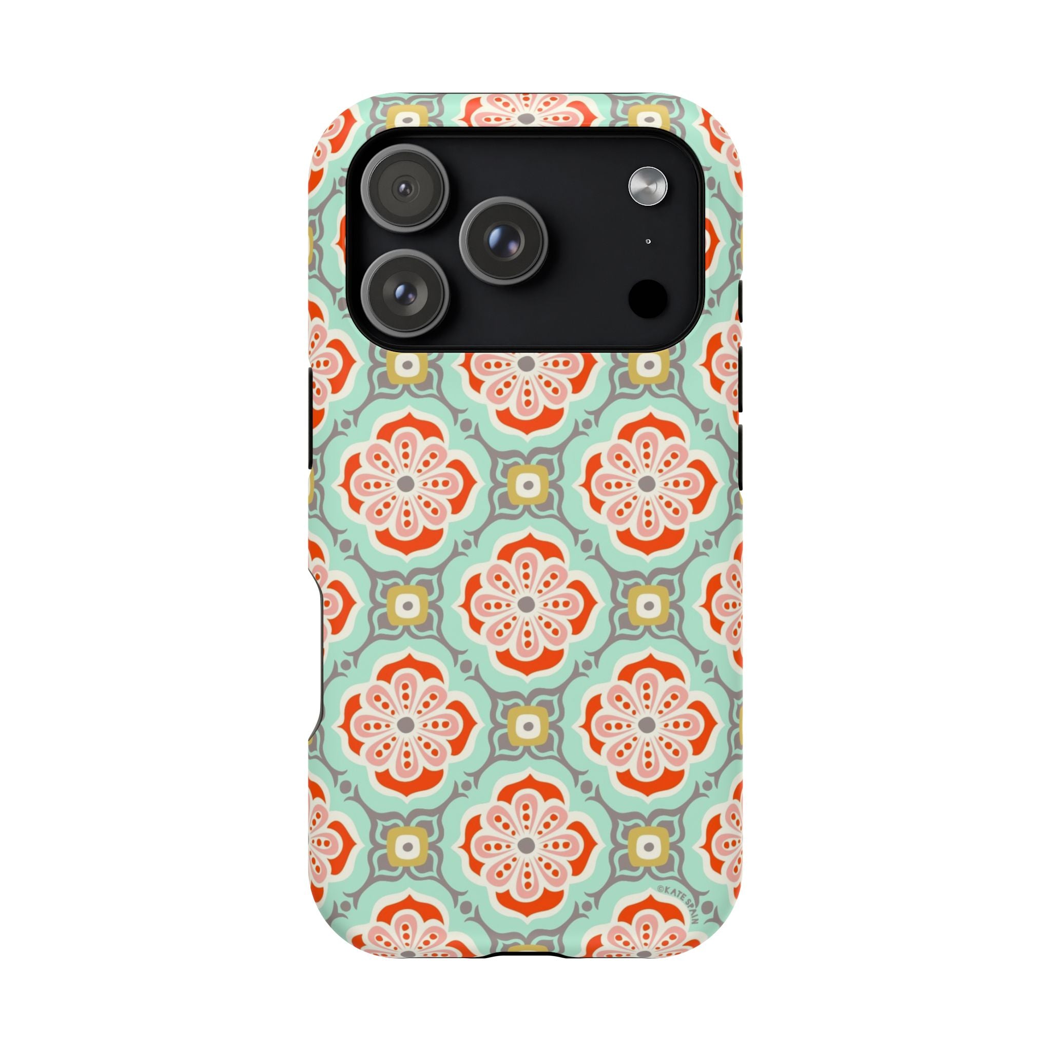 iPhone 17 Pro magnetic tough case featuring Alhambra tile pattern in matte