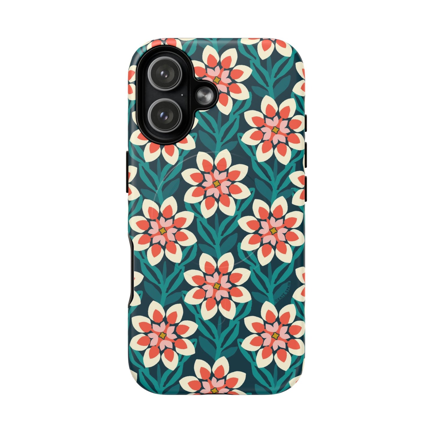 Modern Dahlia MagSafe iPhone Case - Teal Allover Pattern