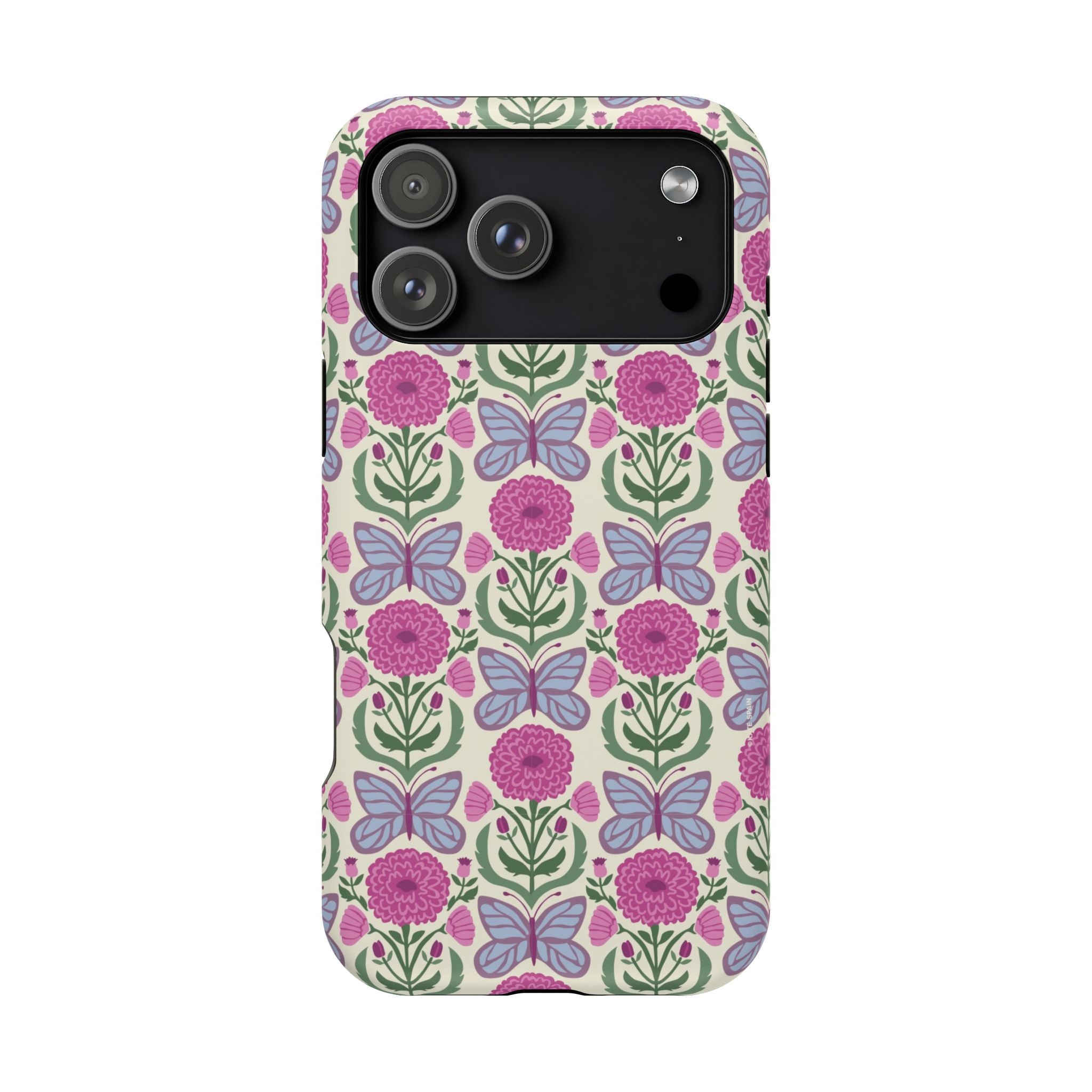 Butterfly MagSafe iPhone 17 Pro Max Case – Matte | cream, magenta, periwinkle butterfly floral print