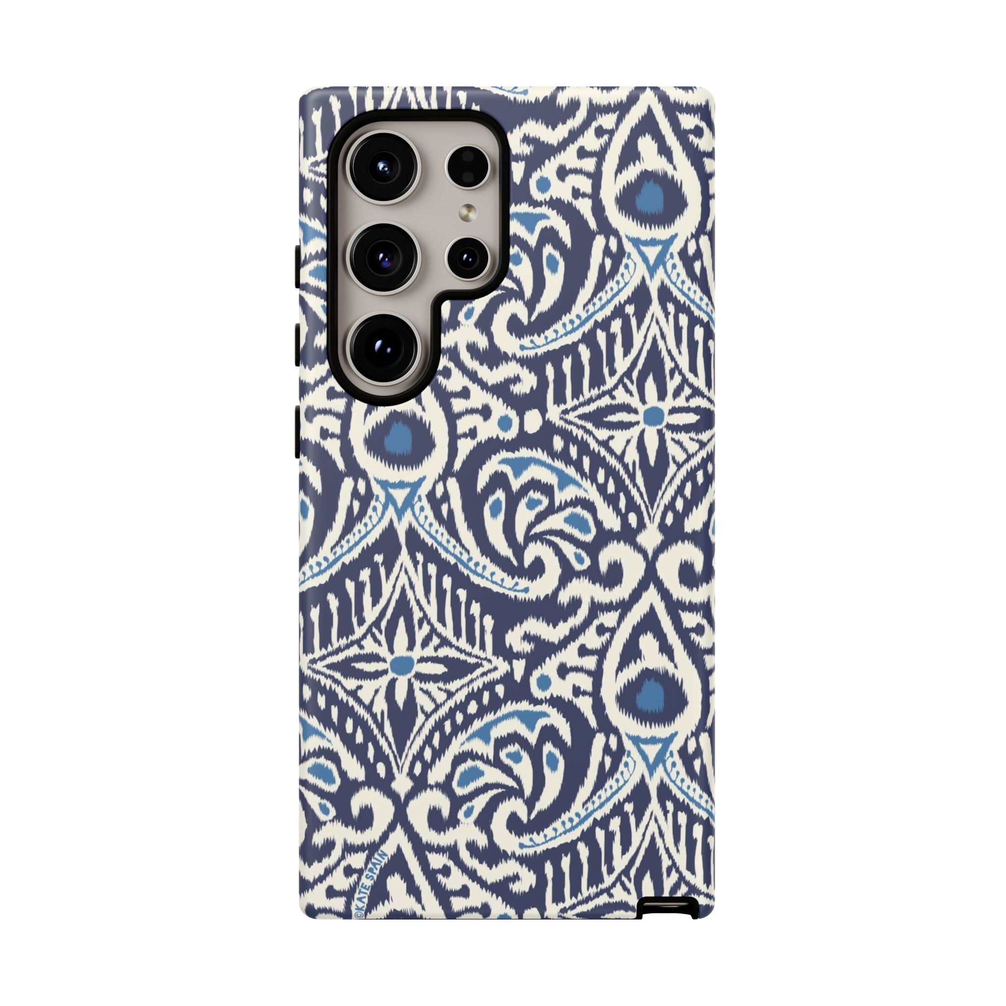 Luxury Ikat Samsung Galaxy S24 Ultra Case – Glossy | navy, white, aqua ikat geometric medallion print