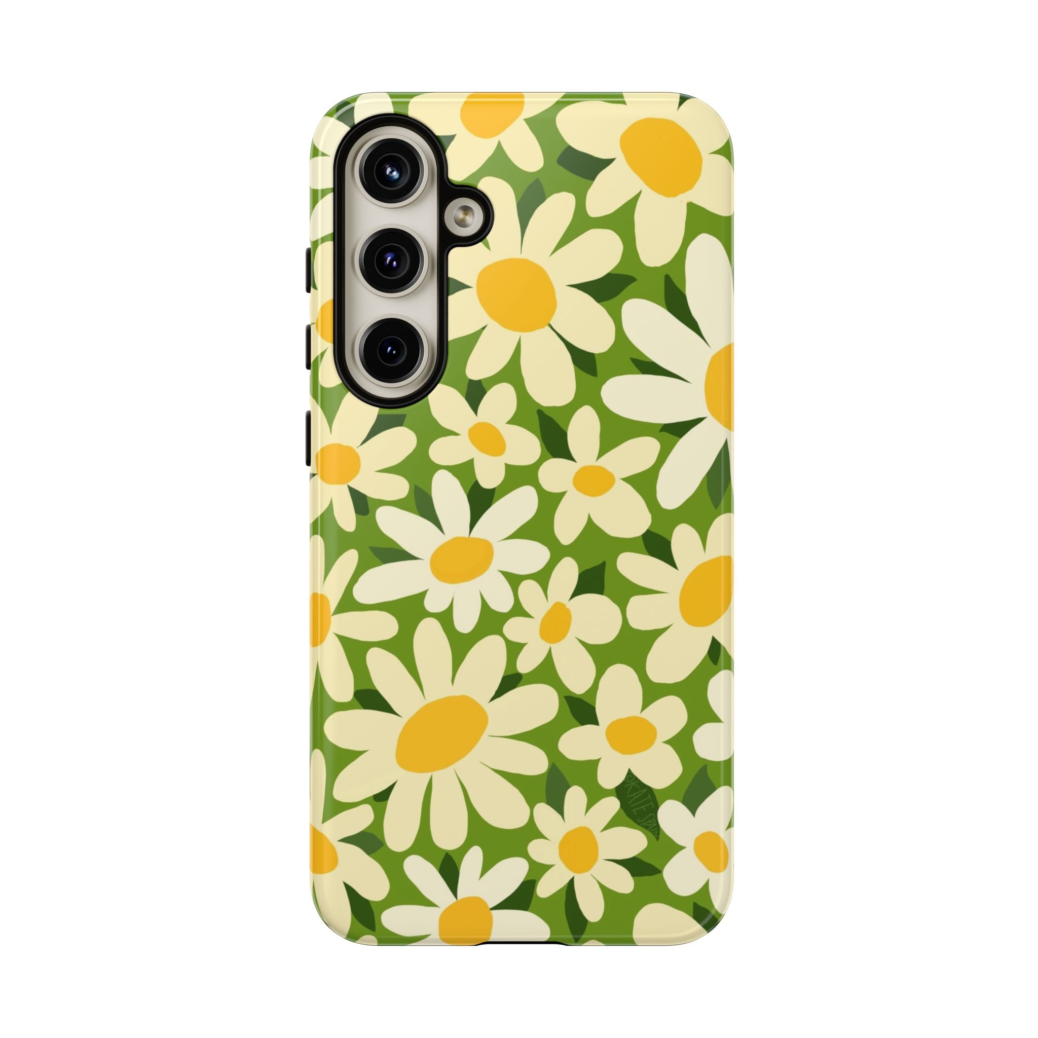 Luxury Shasta Samsung Galaxy S24 Plus Case – Glossy | green, white, yellow daisy floral print