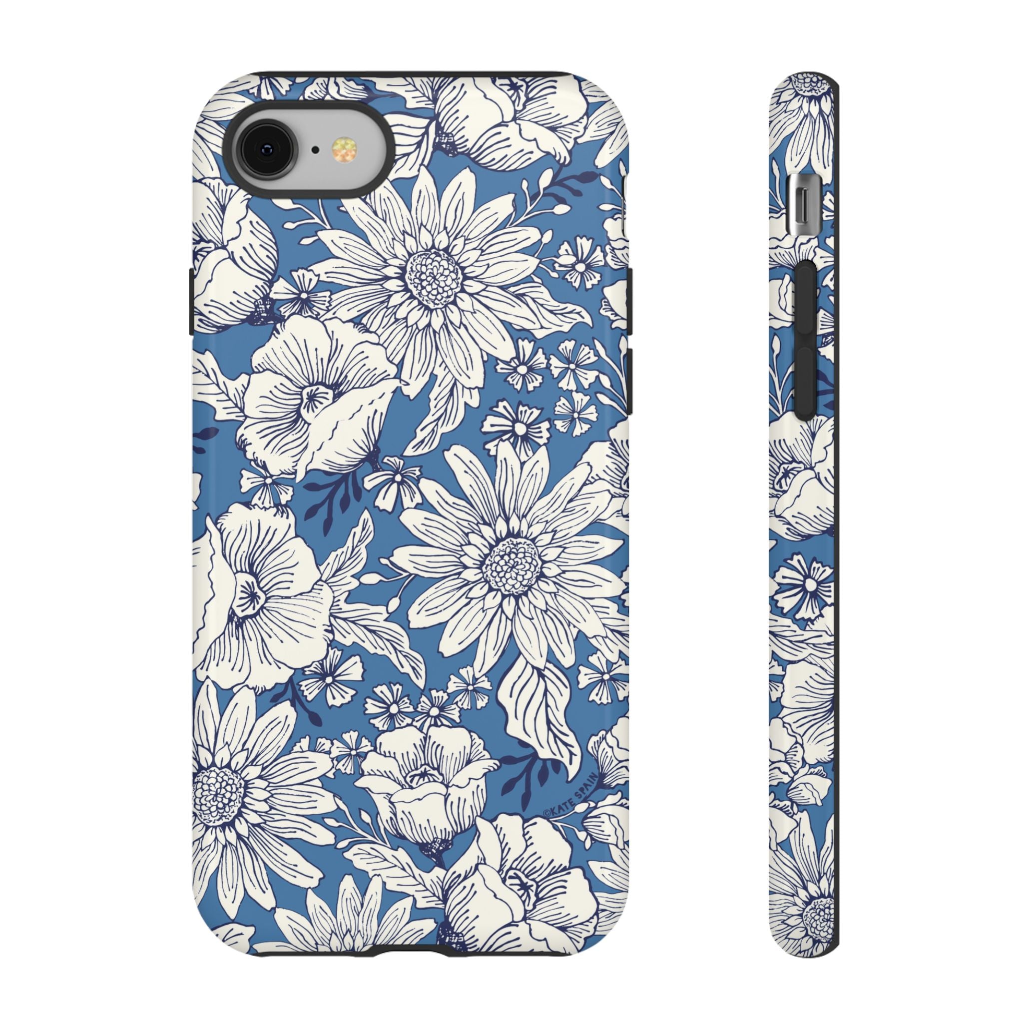 Jardin Tough iPhone 8 Case – Glossy | blue and cream botanical garden print