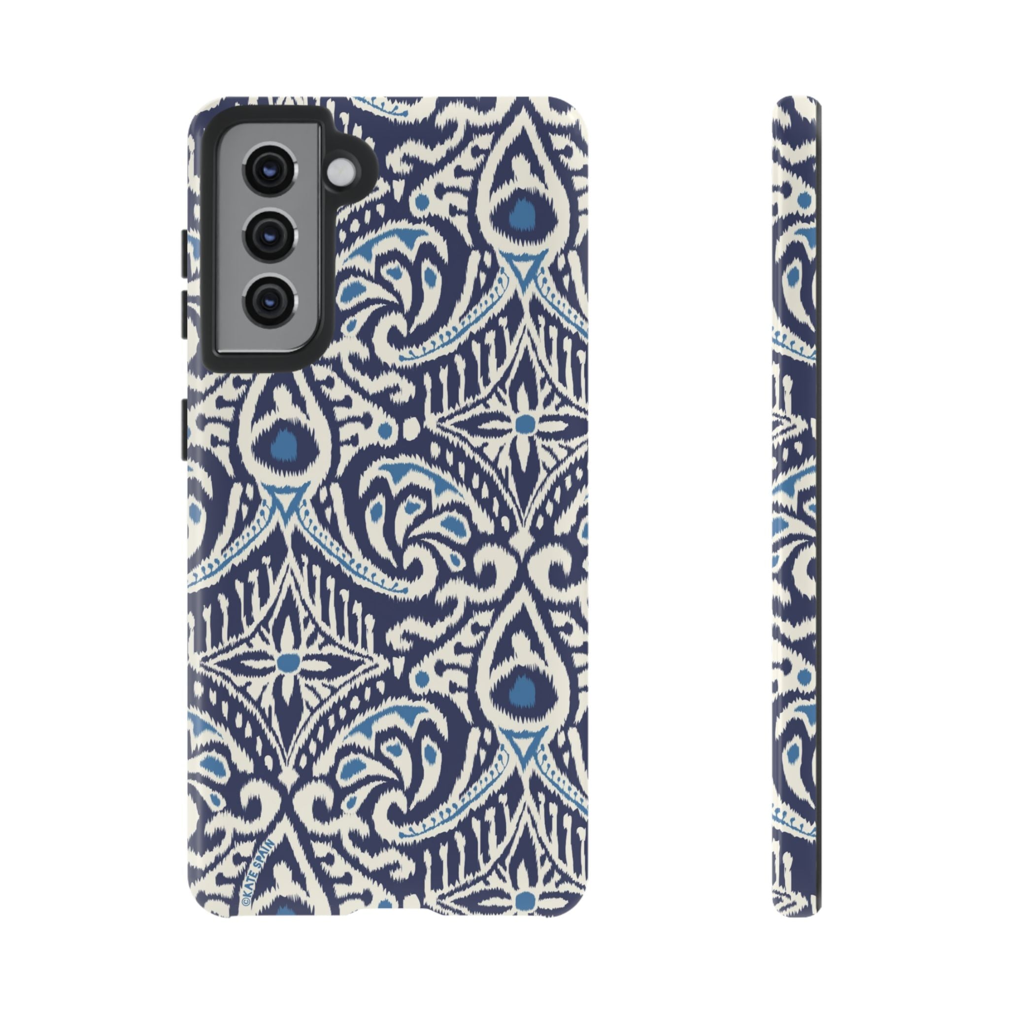 Luxury Ikat Samsung Galaxy S21 Case – Glossy | navy, white, aqua ikat geometric medallion print
