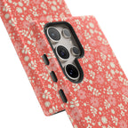 Petaline Samsung Galaxy S24 Ultra Case – Glossy | 5 camera lenses in phone covered in case of coral, cream, pink ditsy floral print