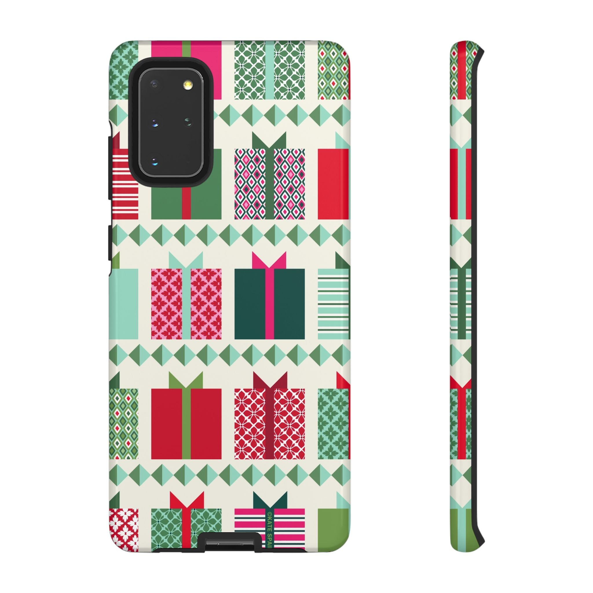 All Wrapped Up Samsung Galaxy S20+ Case – Glossy | cream, red, pink, green, mint geometric gift wrap holiday print