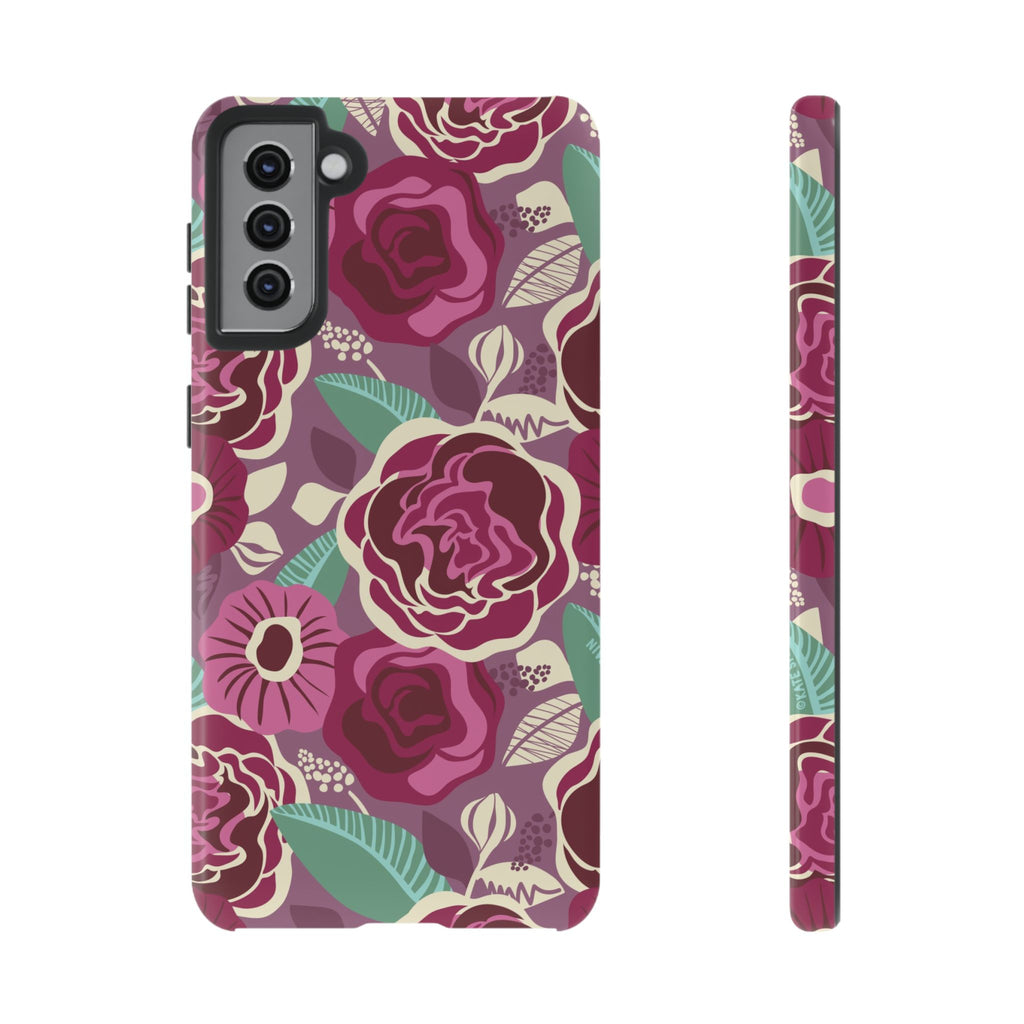 Luxury Tea Rose Burgundy Samsung Galaxy S21 Plus Case – Glossy | burgundy, magenta, plum botanical rose floral print