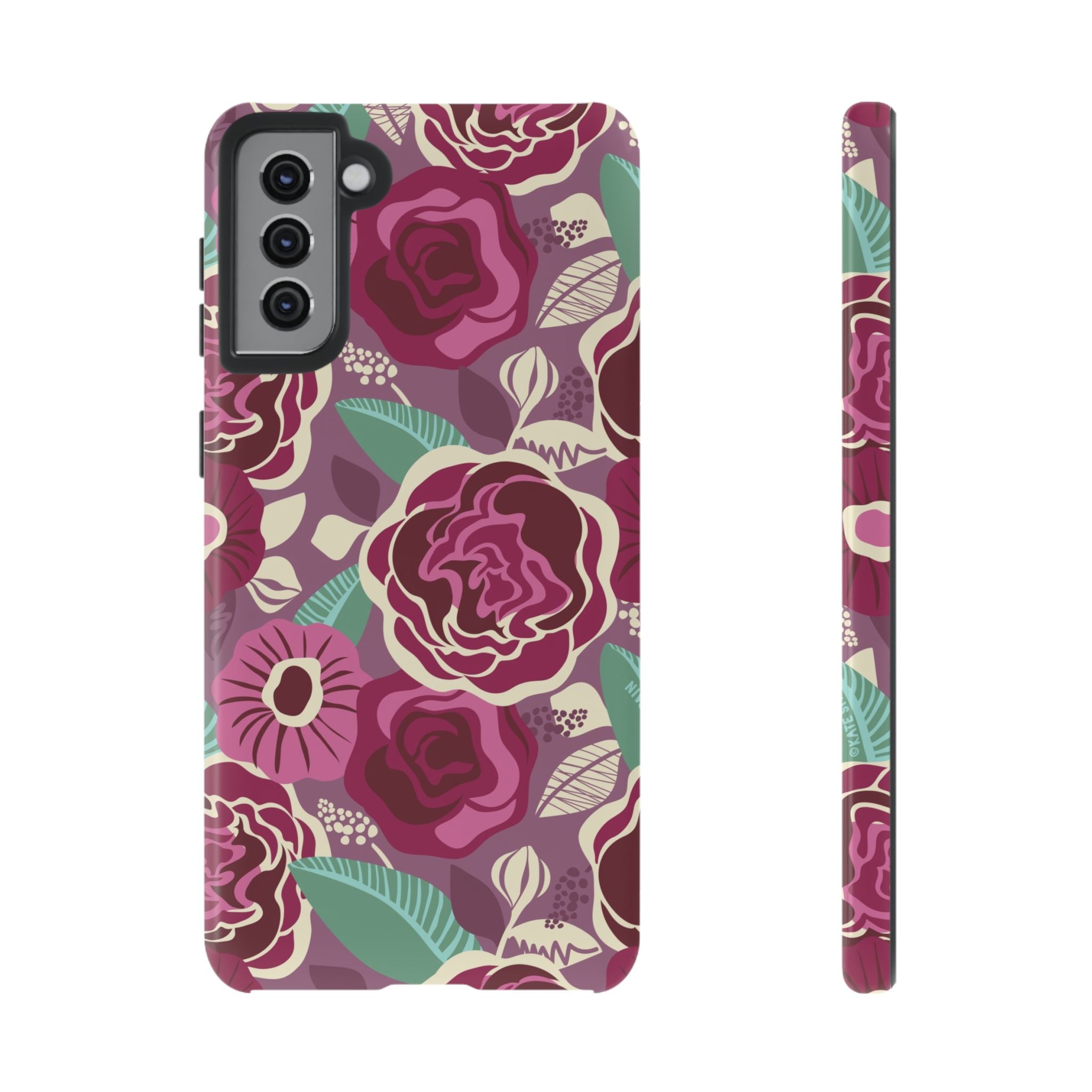 Luxury Tea Rose Burgundy Samsung Galaxy S21 Plus Case – Glossy | burgundy, magenta, plum botanical rose floral print