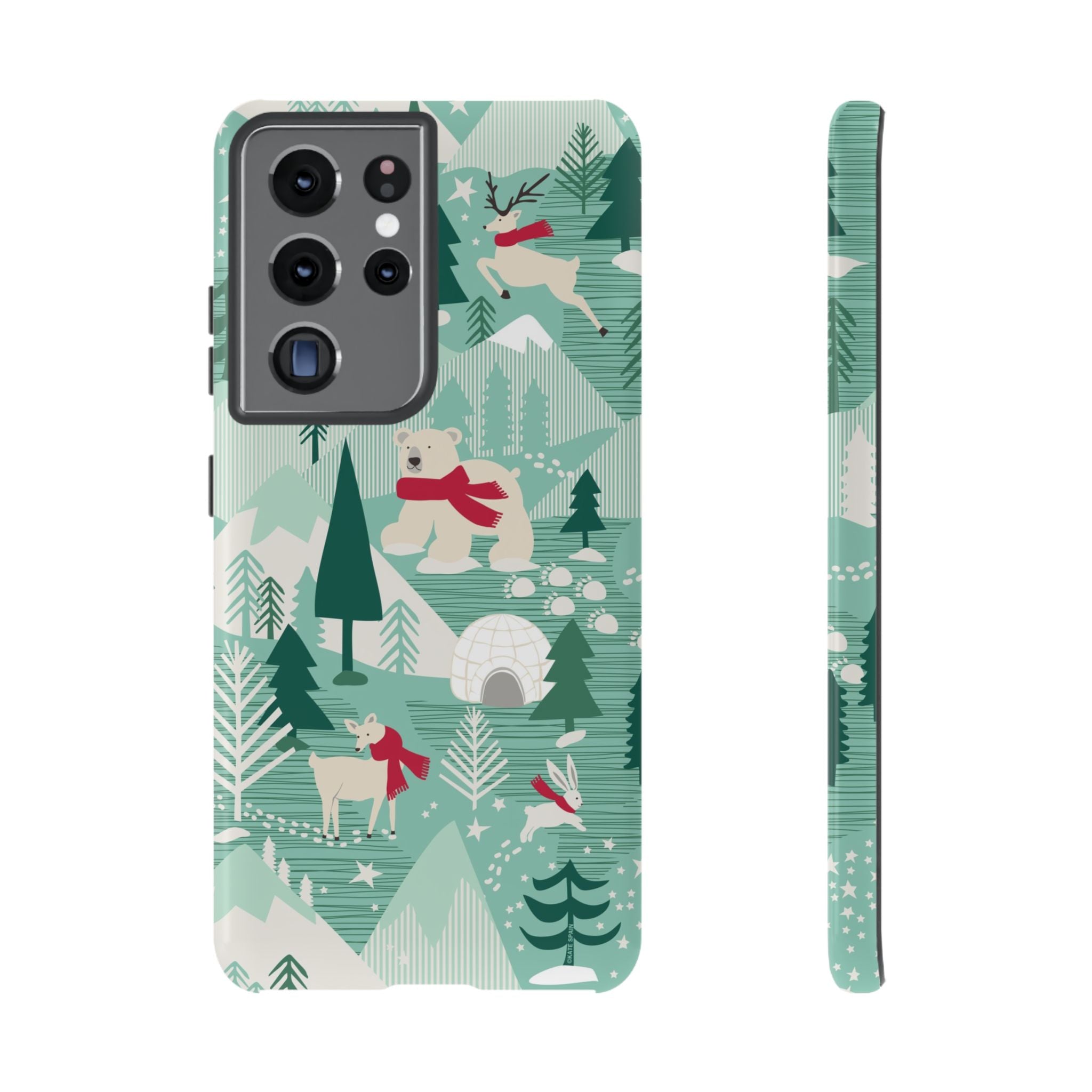 Arctica Winter Samsung Galaxy S21 Ultra Case – Glossy | aqua, evergreen, white, animal frolic winter wonderland print