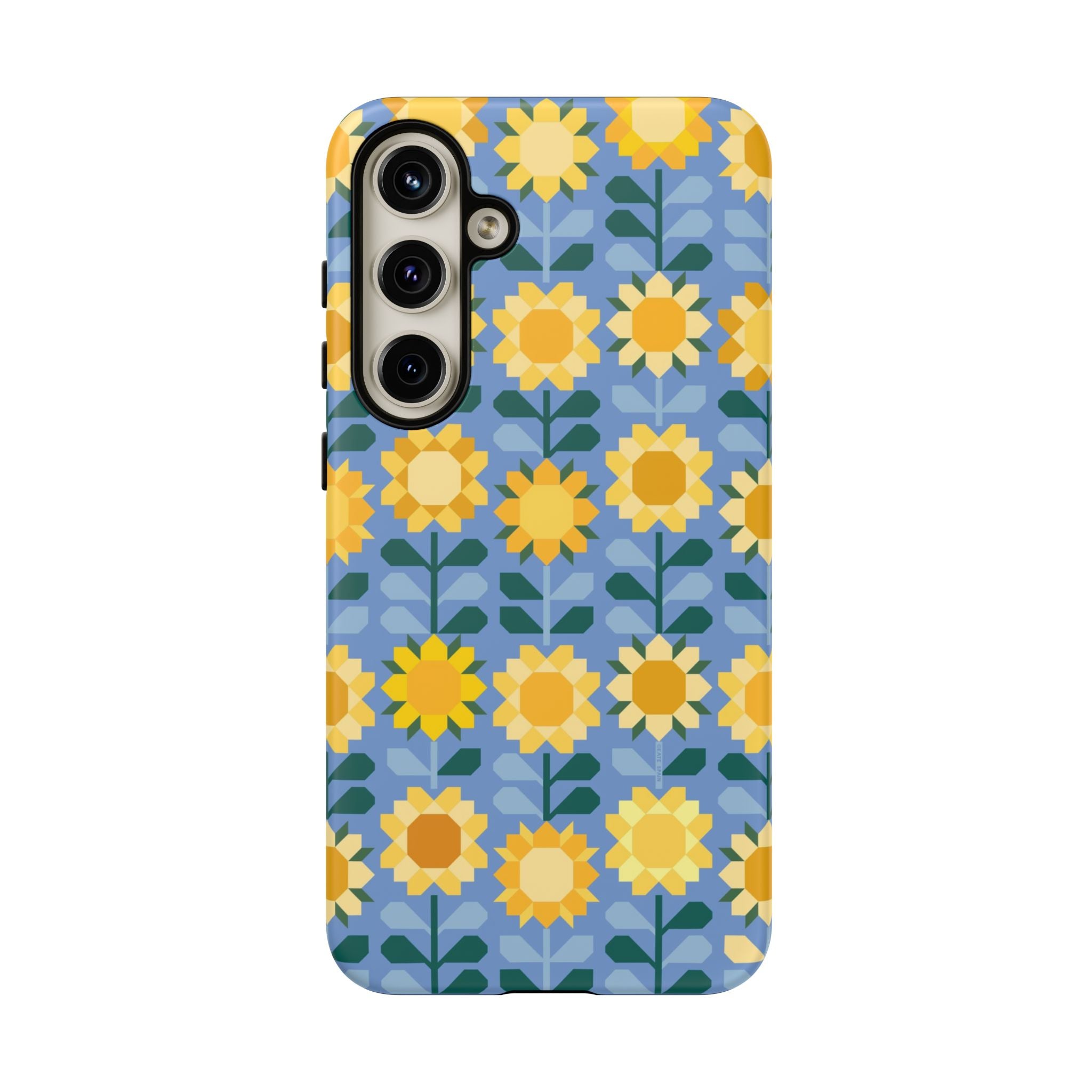 Luxury Sunflowers Samsung Galaxy S24 Plus Case – Matte | blue, yellow, gold geometric sunflower print 