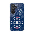 250th Fireworks Samsung Galaxy S26 Case – Glossy | navy, white patriotic star quilt fireworks print